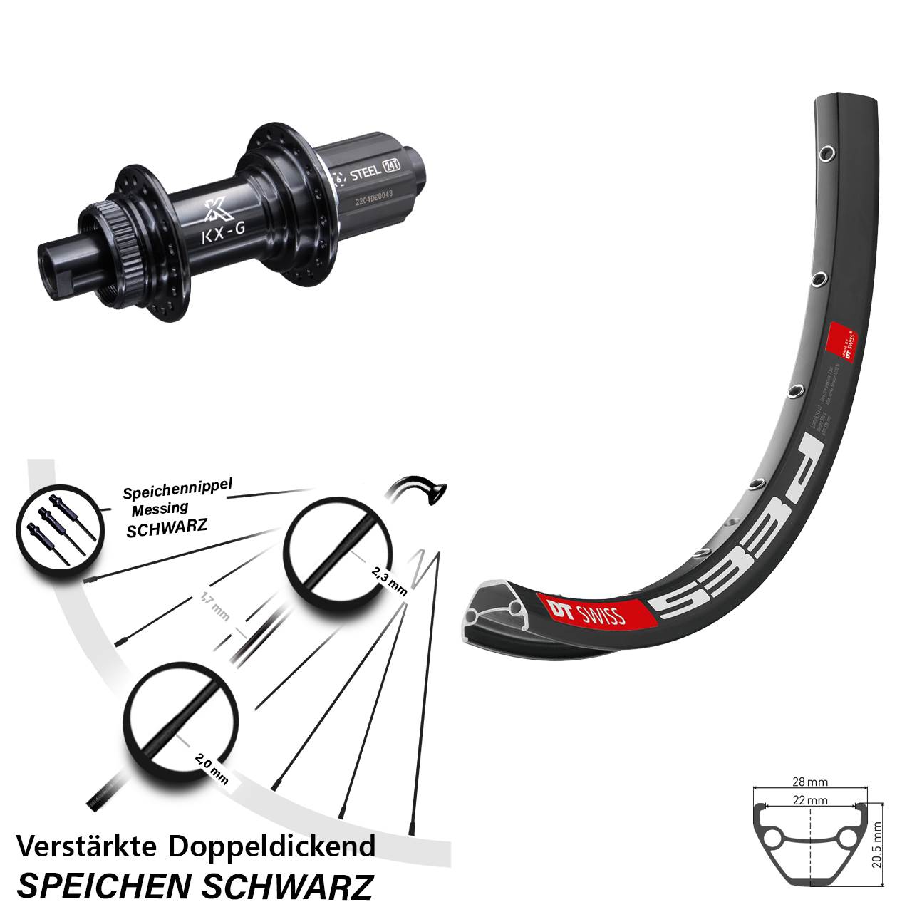 DT Swiss 533d KX-GS 26 Zoll Hinterrad Centerlock 12x142 8-12 fach HG