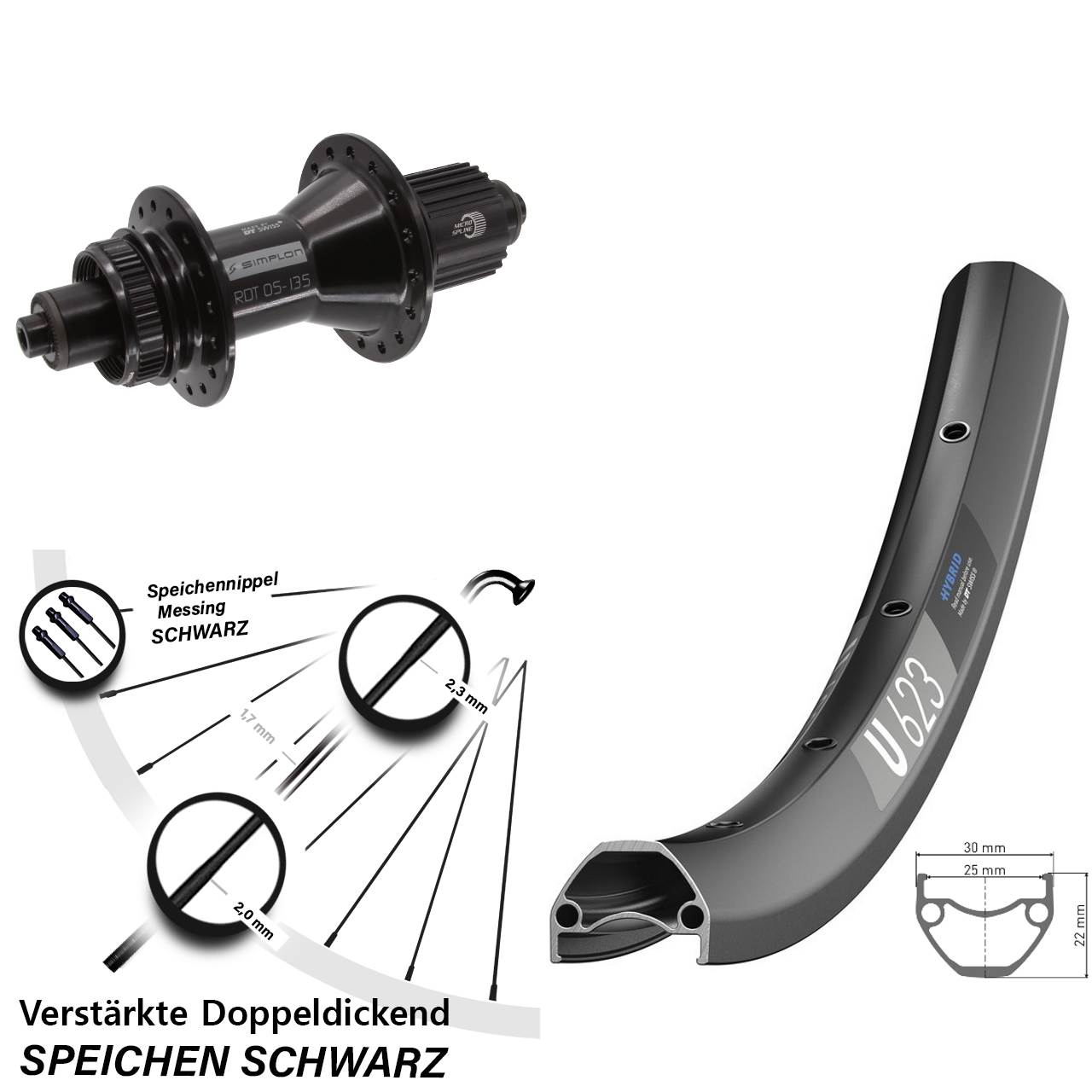 DT Swiss U623-370 Hybrid 28 Zoll Centerlock Hinterrad für Schnellspanner Micro Spline