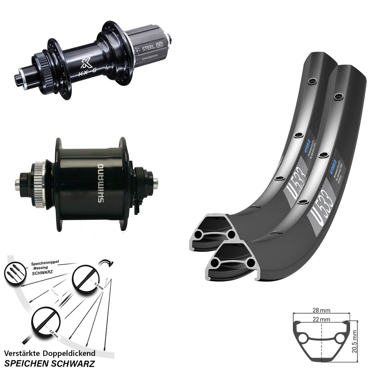 650B DT Swiss U533 KX-GS Shimano DH-UR700-3D Laufrad-Satz für Schnellspanner 8-12 fach