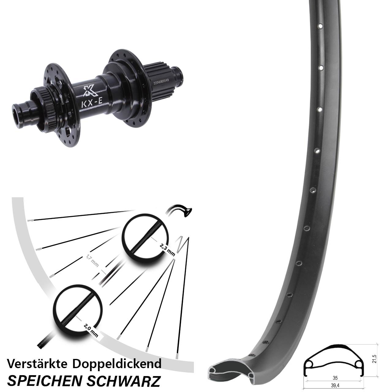 Centerlock Hinterrad 27,5 Zoll Ambrosio E35 KX-E Heavy Duty Shimano Micro Spline 12x148