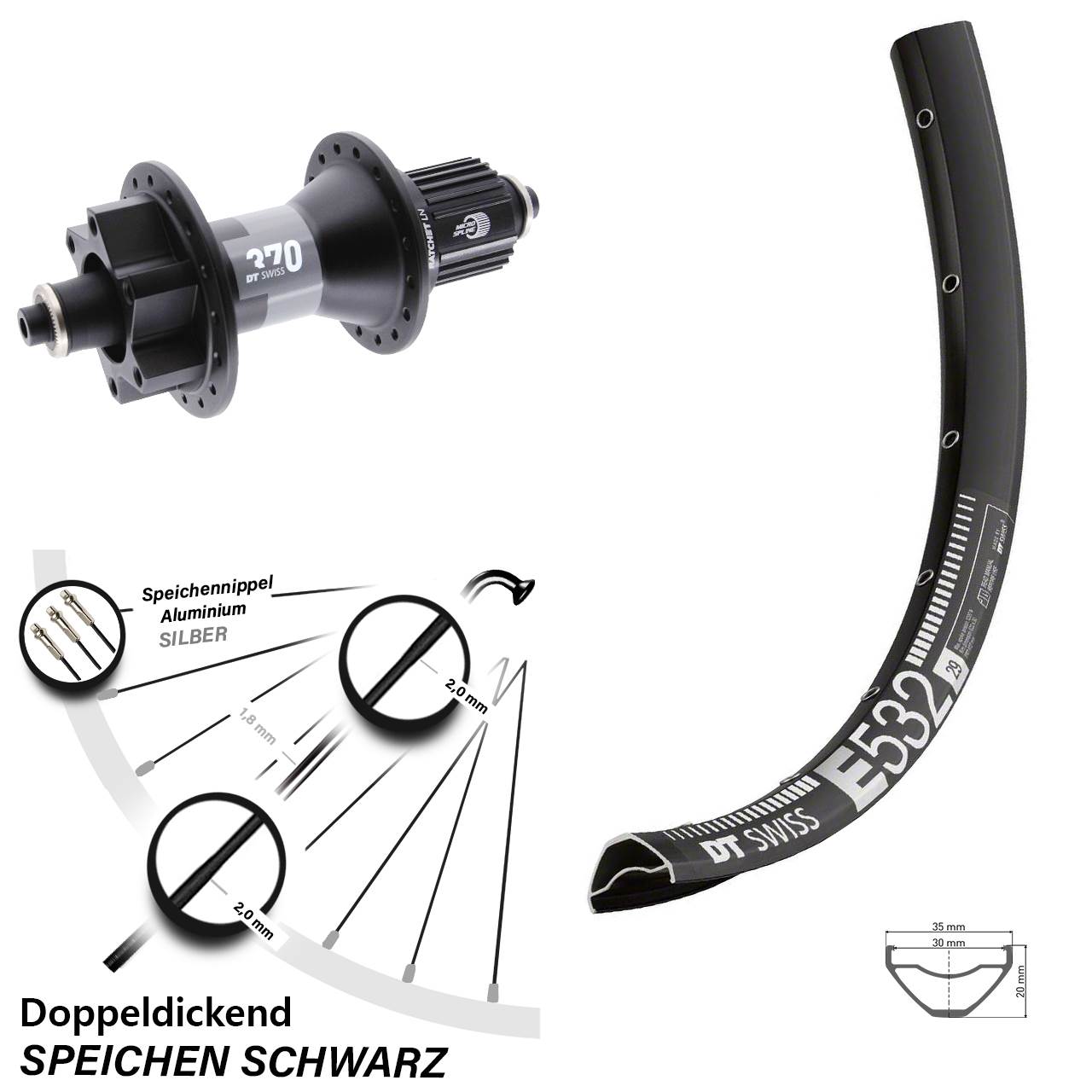 Boost Disc Hinterrad für Schnellspanner 29 Zoll DT Swiss E 532 370 Micro Spline