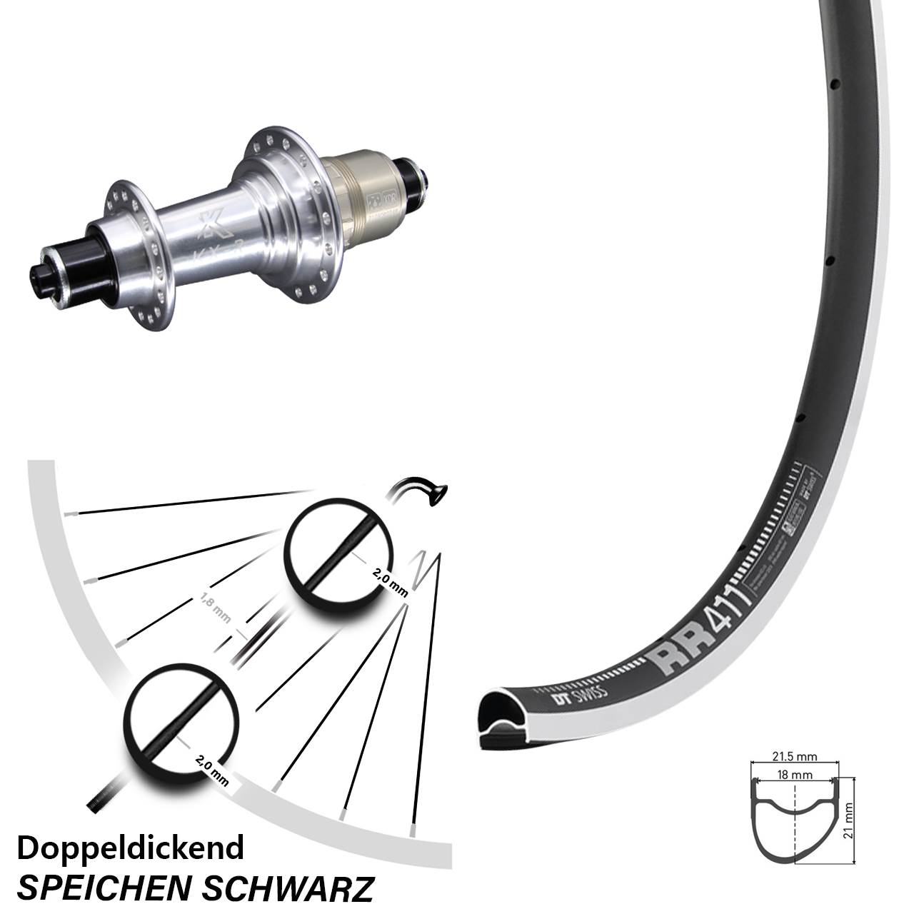28 Zoll DT Swiss RR411 OS KX-R Hinterrad QR XDR
