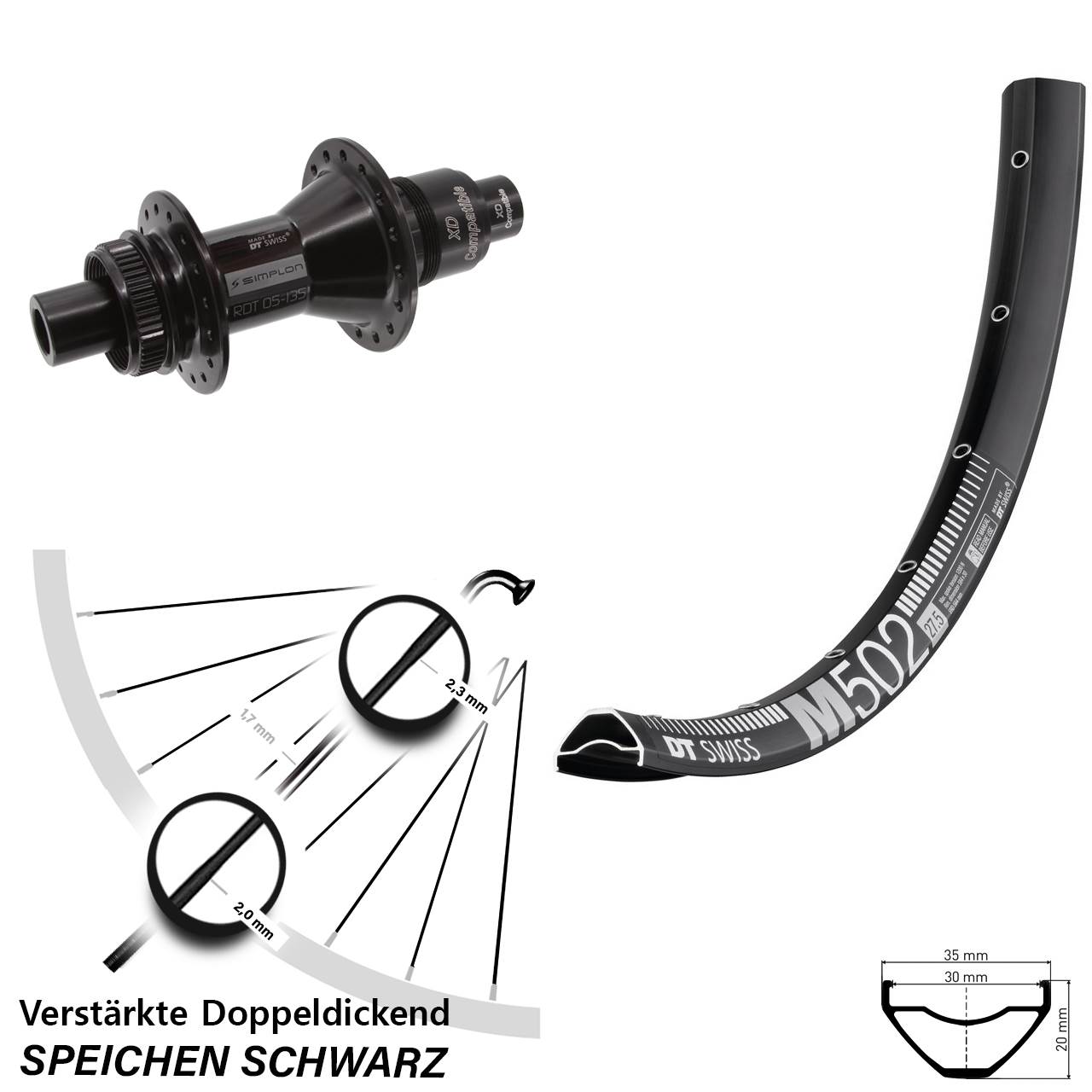 Hinterrad Centerlock 29 Zoll DT Swiss M502 DT Swiss 370 XD 12x142