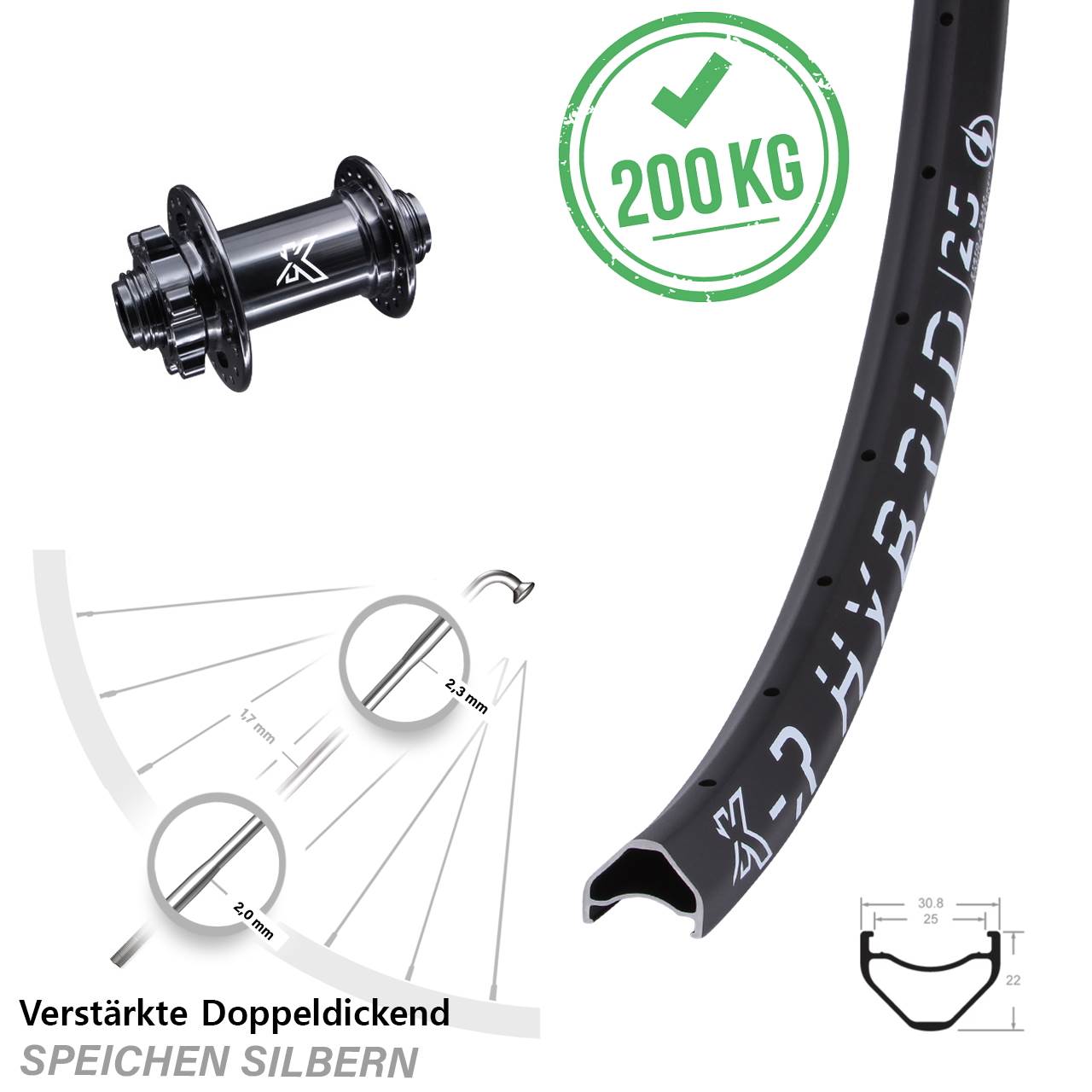 29 Zoll KX-R Hybrid 25 Bikepacking 6-Loch Vorderrad 15x100