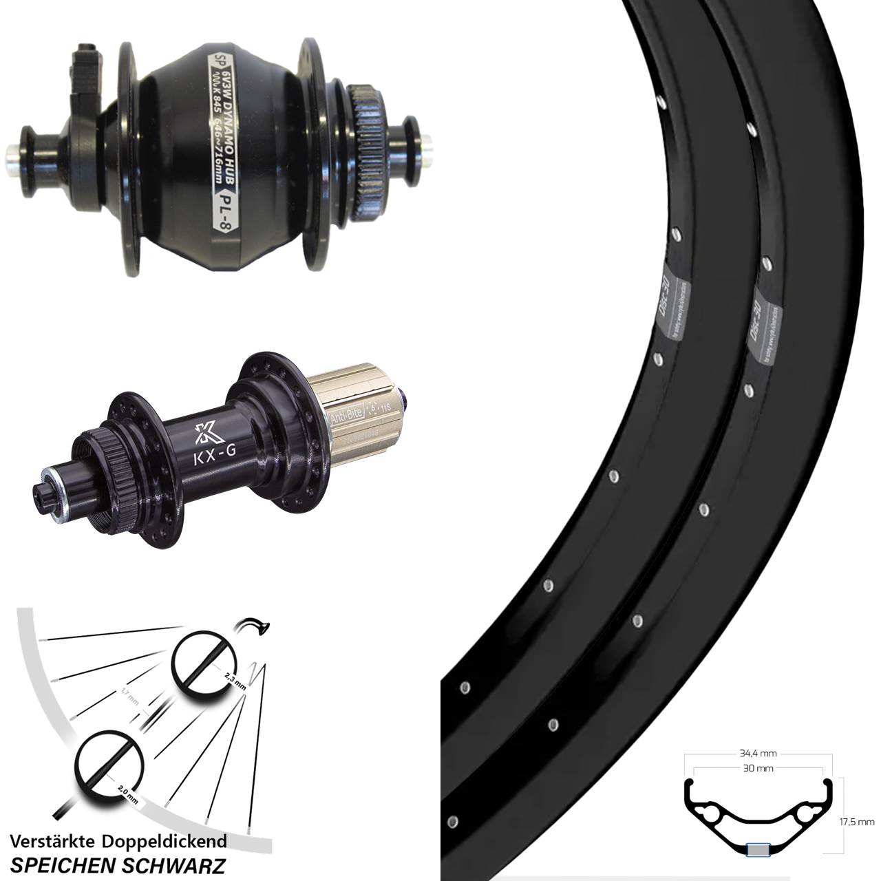 Laufrad-Satz 29 Zoll Ryde Disc 30 KX-G Shutter Precision PL-8 8-12 fach QR