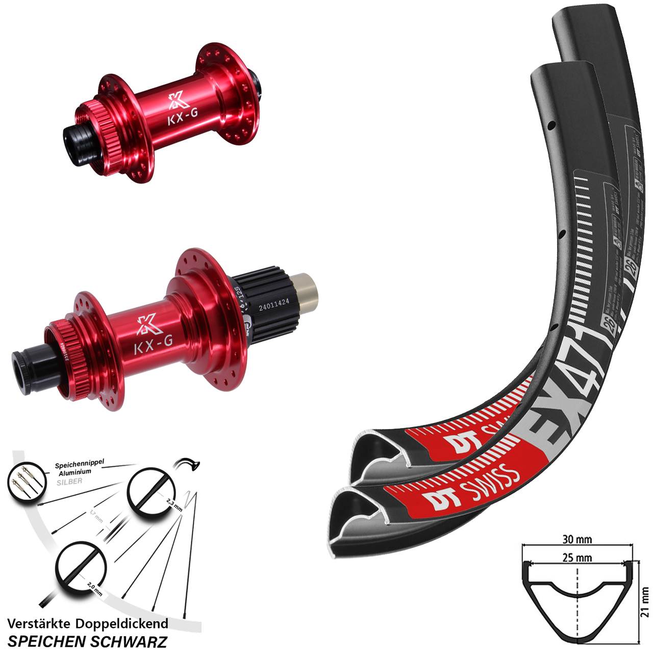 Disc Laufrad-Satz 12x100/142 27,5 Zoll DT Swiss EX471 KX-G rot Micro Spline