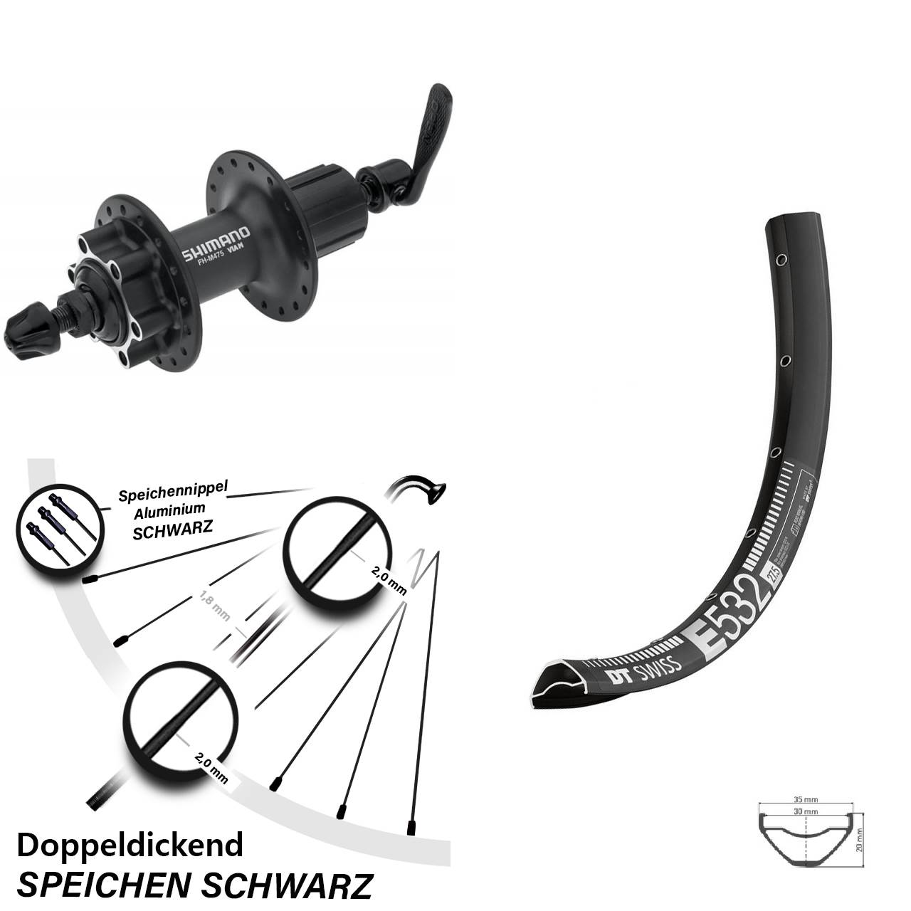 29 Zoll DT Swiss E532 Shimano Alivio 6-Loch Hinterrad für Schnellspanner 8-11 fach