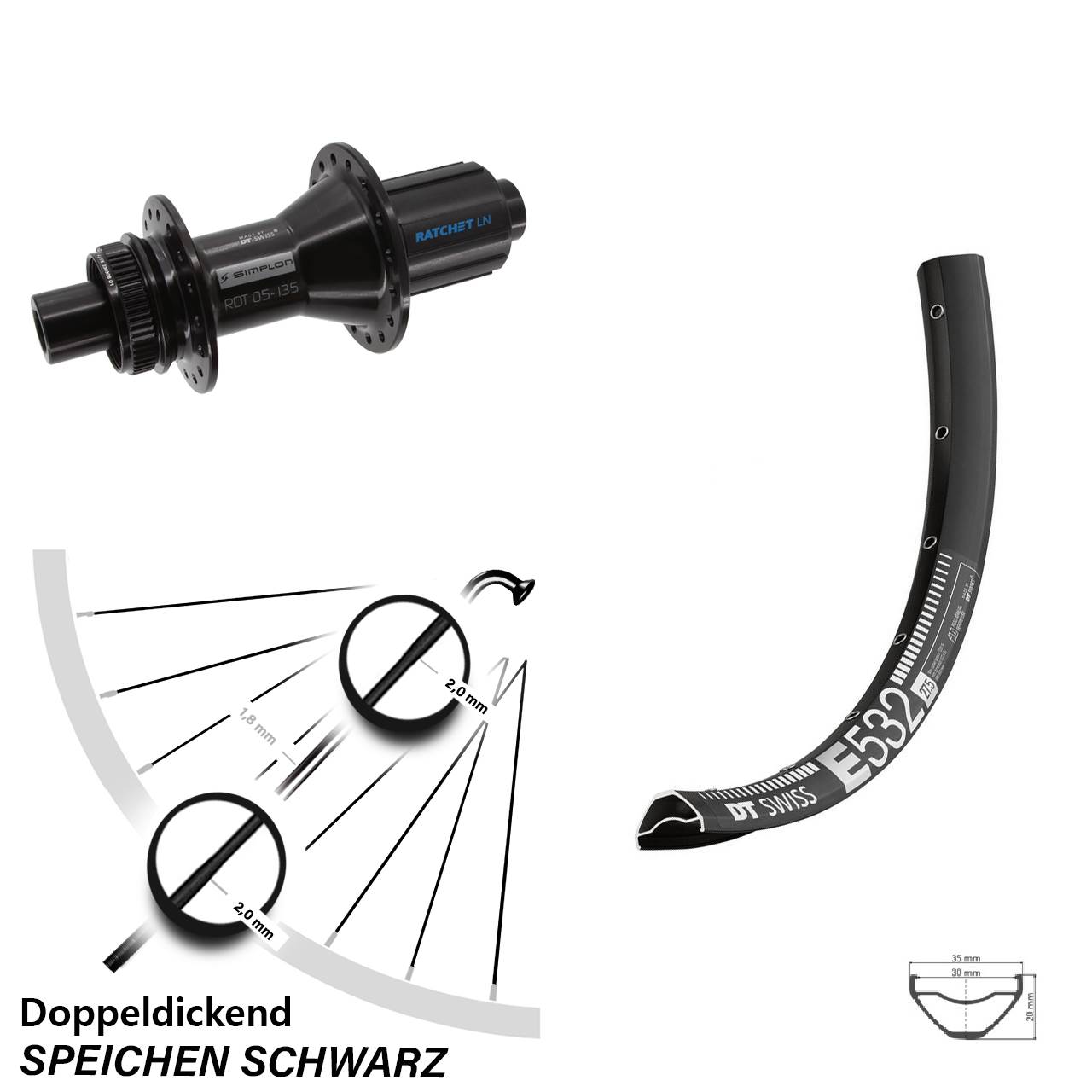 Disc Laufrad 29 Zoll DT Swiss E532-370 Hybrid 8-11 fach 12x142