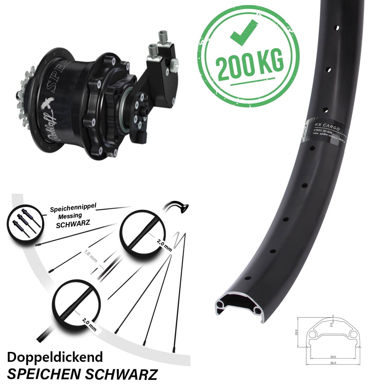 KX Cargo Rohloff CC DB OEM Tandem 29 Zoll Disc Laufrad