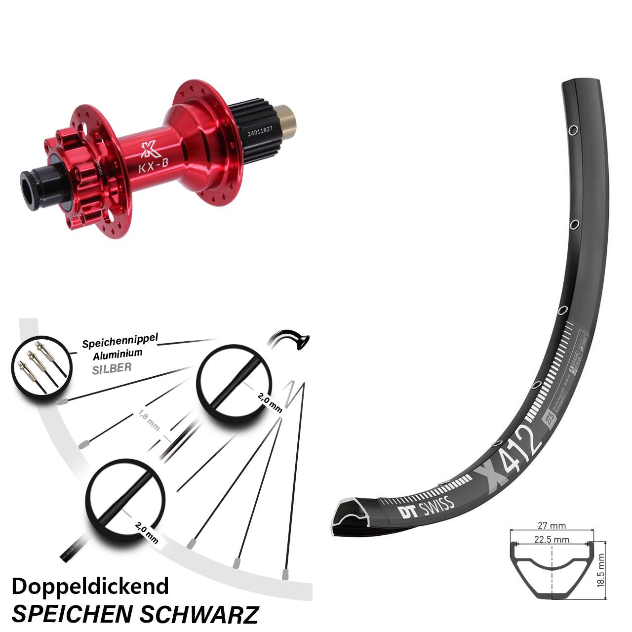 Disc Hinterrad 12x148 28-29 Zoll DT Swiss X 412 KX-B rot Shimano Micro Spline