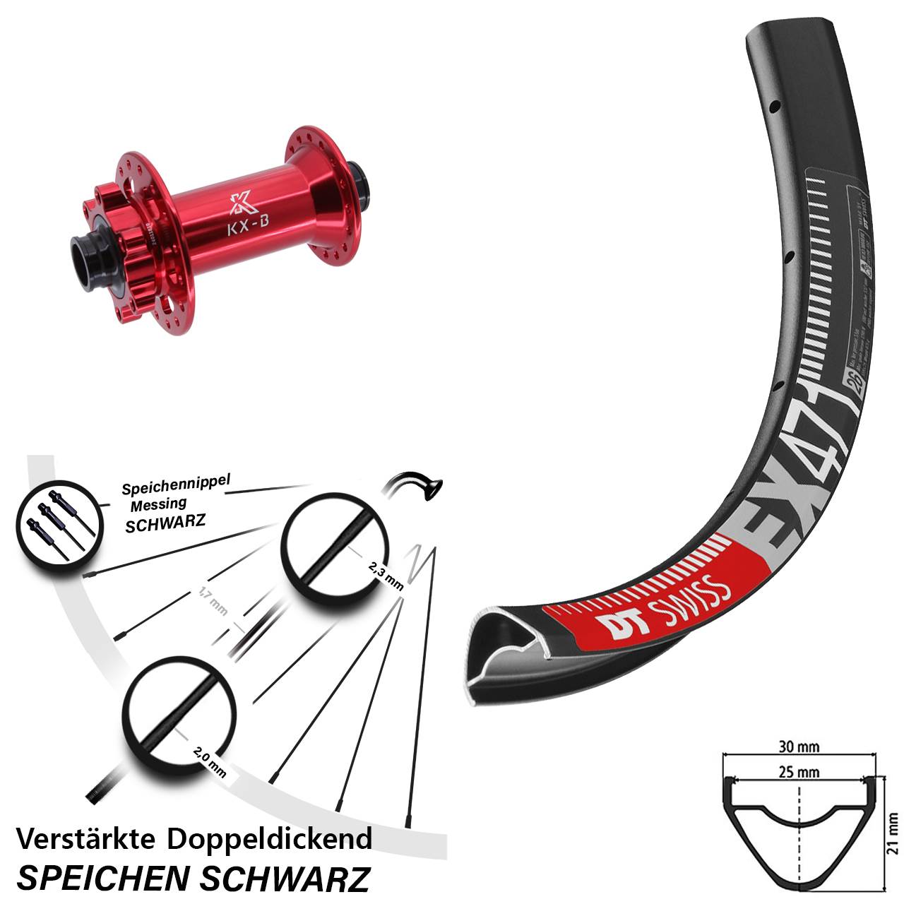 27,5 Zoll DT Swiss EX 471 KX-B rot Disc Laufrad 15x110 Boost