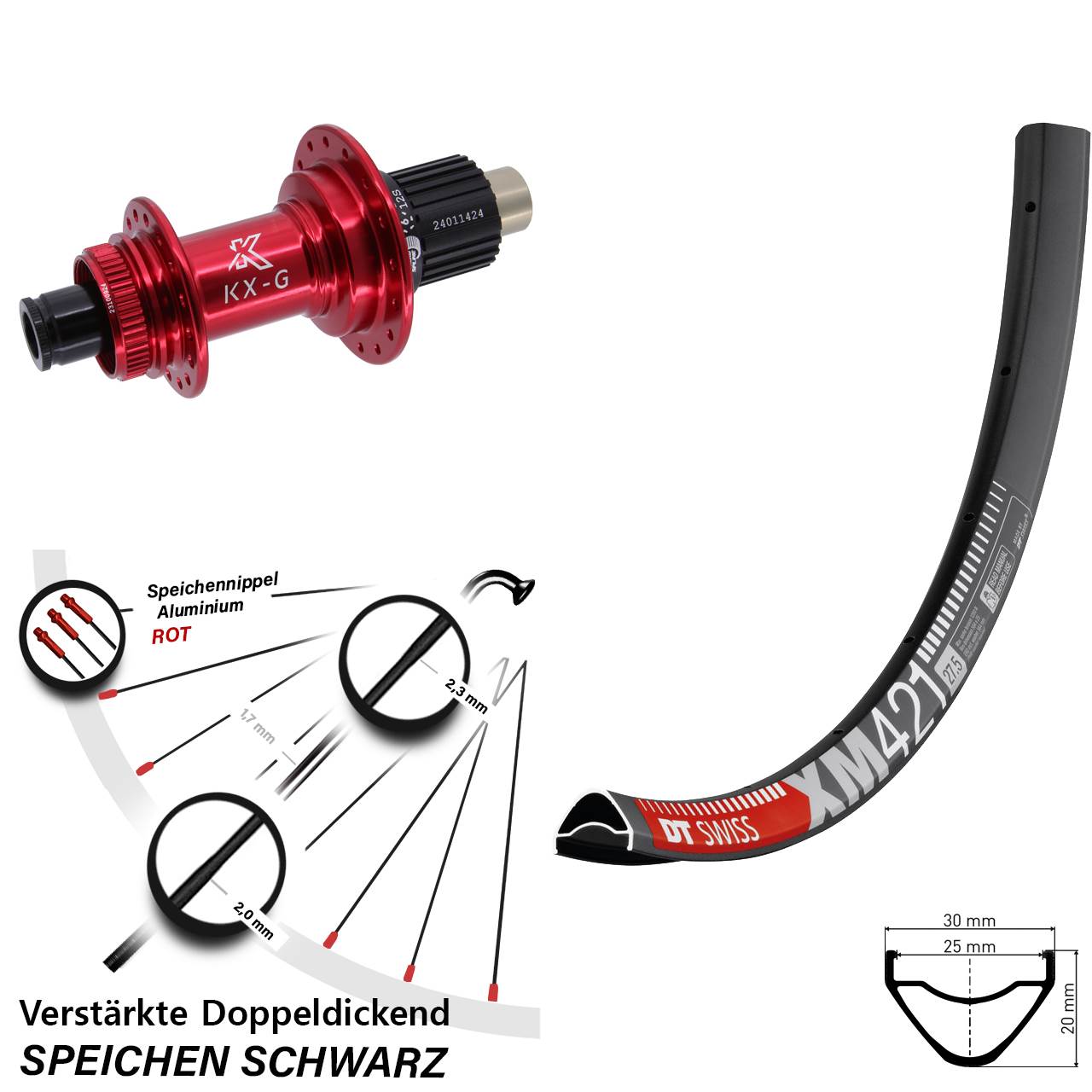 Disc Hinterrad 650B DT Swiss XM421 KX-G rot Shimano Micro Spline 12x142