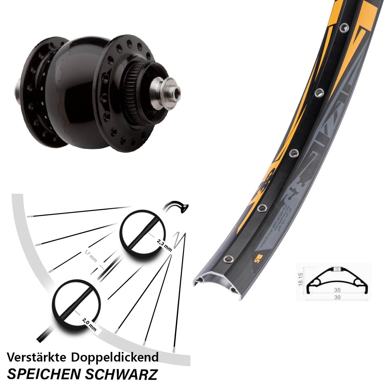 Centerlock Dynamo-Vorderrad QR 27,5 Zoll Rodi TRYP 35 SONdelux
