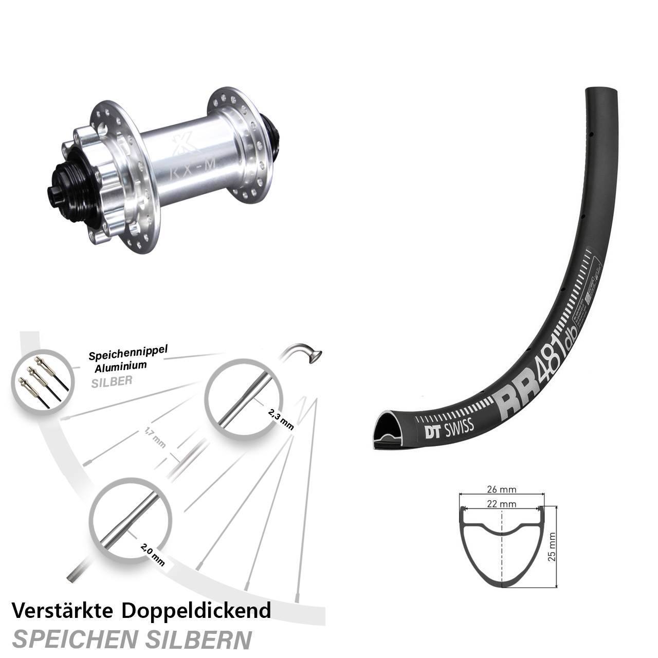 6-Loch Vorderrad 28 Zoll DT Swiss RR 481 KX-M QR