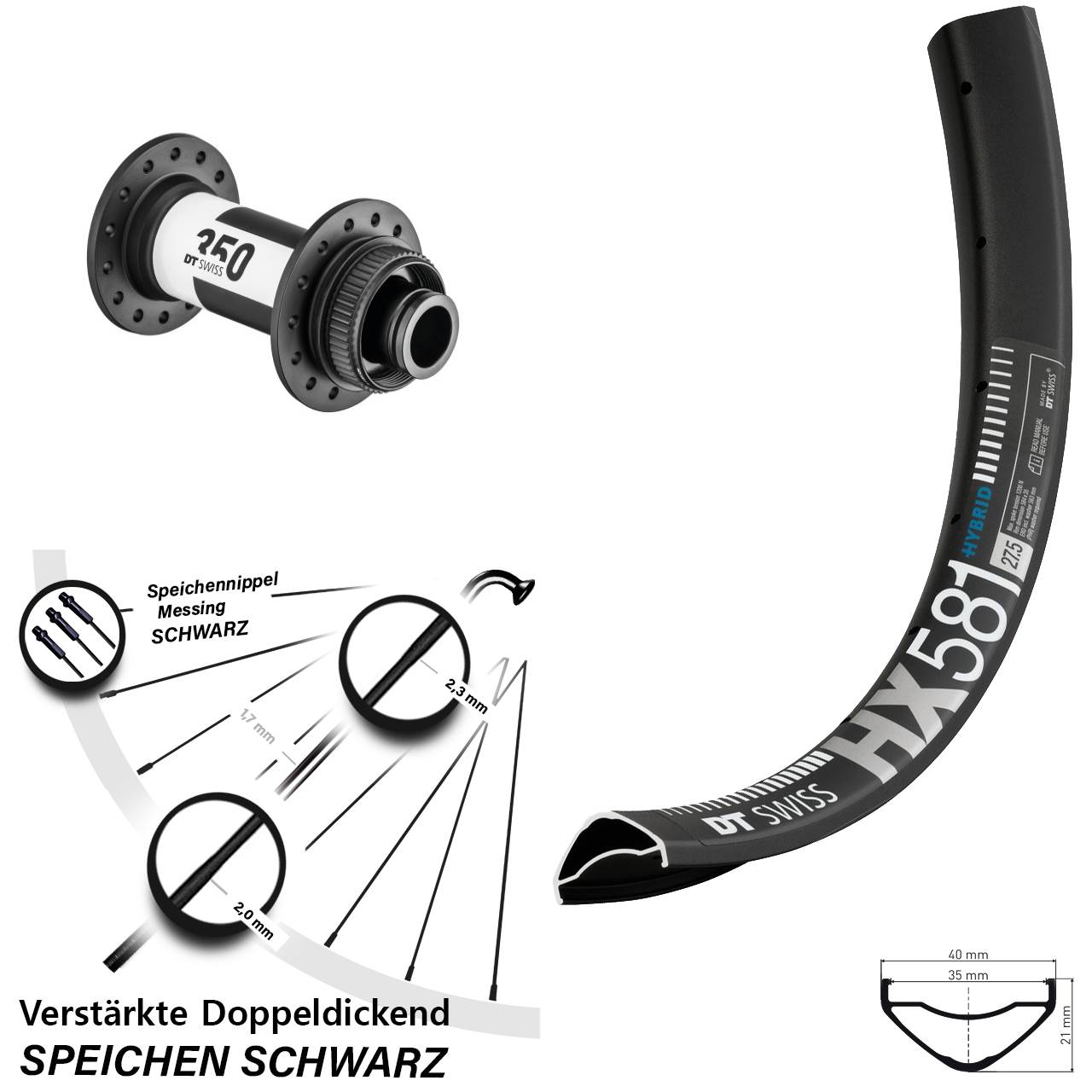 Centerlock Vorderrad 27,5 Zoll DT Swiss HX581-350 15x100