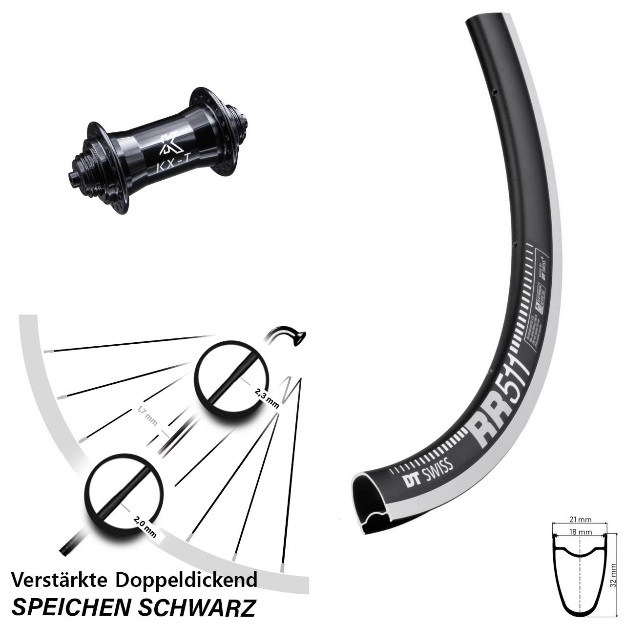 Vorderrad 28 Zoll DT Swiss RR511 CNC KX-T für Schnellspanner