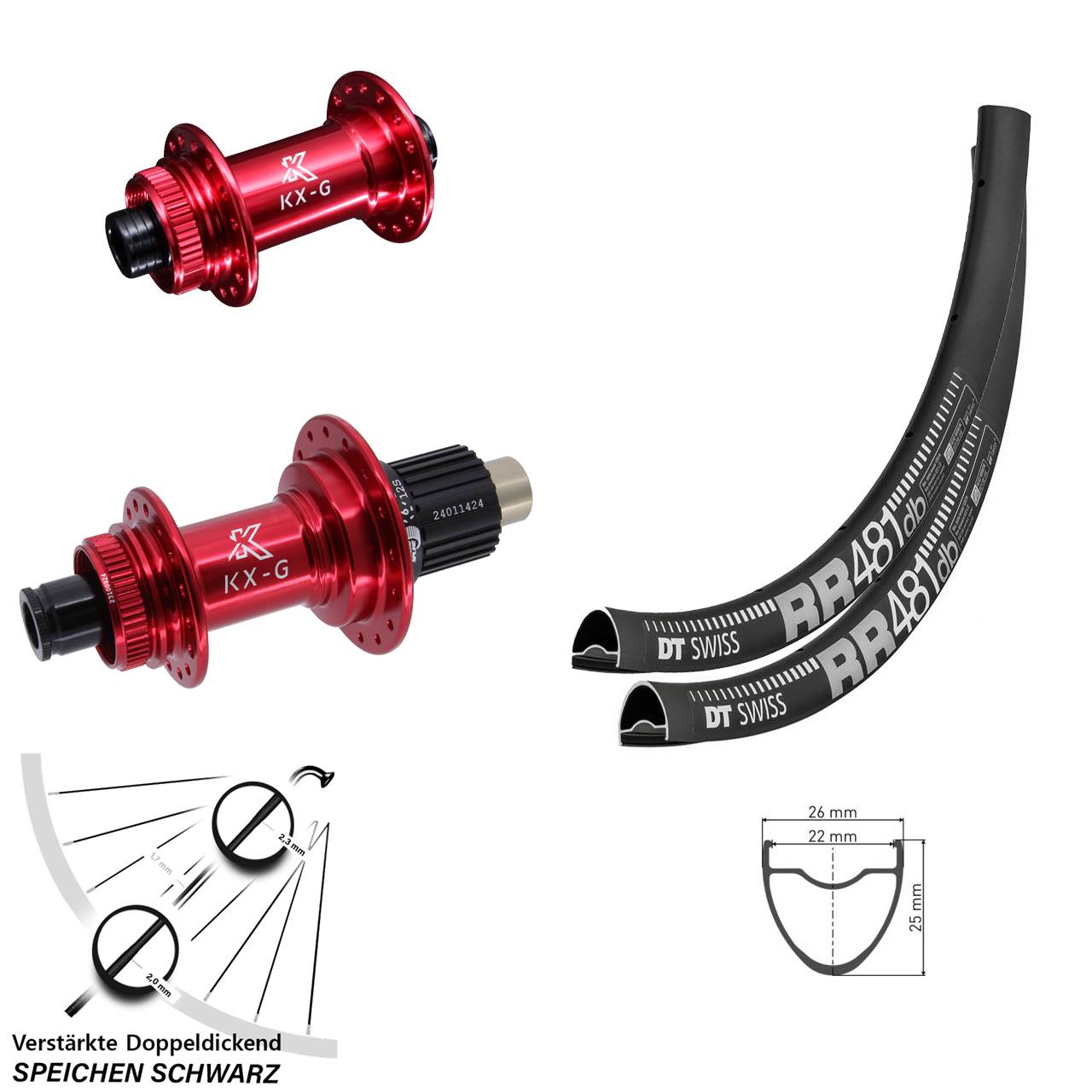 DT Swiss RR481 KX-G rot 28 Zoll Laufradsatz Centerlock 15x100 12x142 Shimano Micro Spline