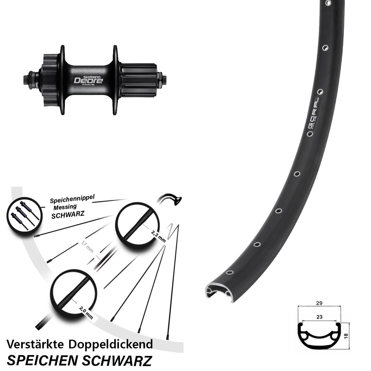 Gora 23 Shimano Deore FH-M525 26 Zoll Disc Laufrad für Schnellspanner 8-11 fach