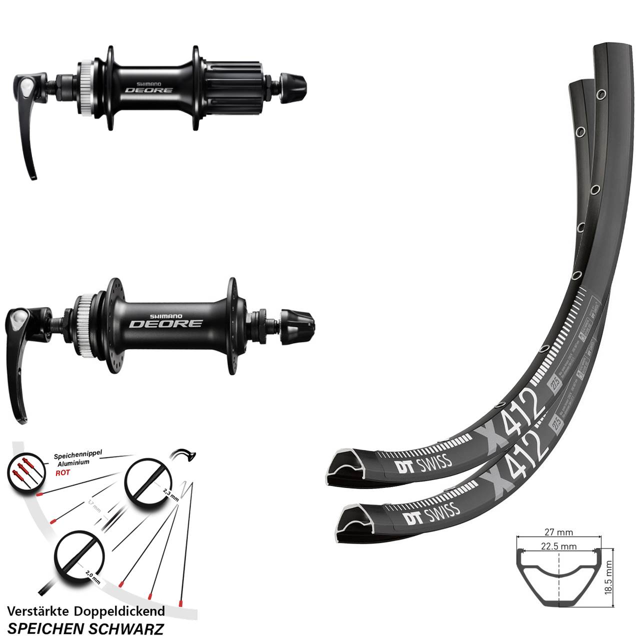 29 Zoll DT Swiss X 412 Shimano Deore Centerlock Laufradsatz QR 8-11 fach
