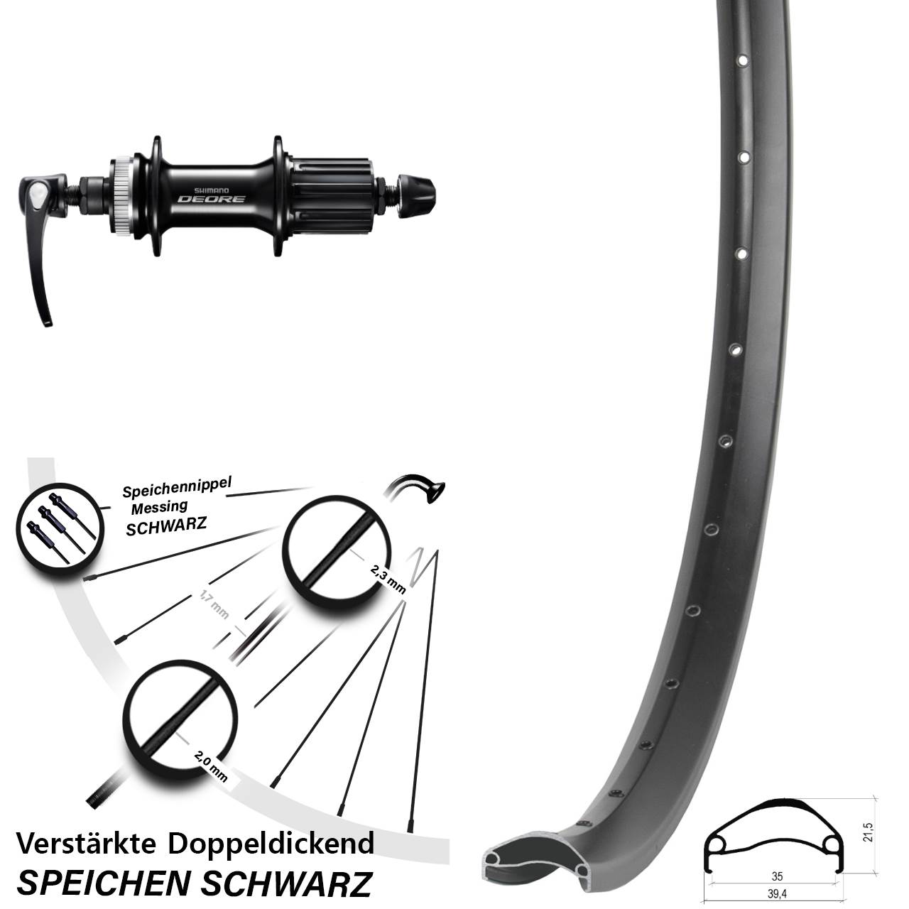 Ambrosio E35 Shimano Deore 27,5 Zoll Disc Hinterrad QR 8-11 fach HG