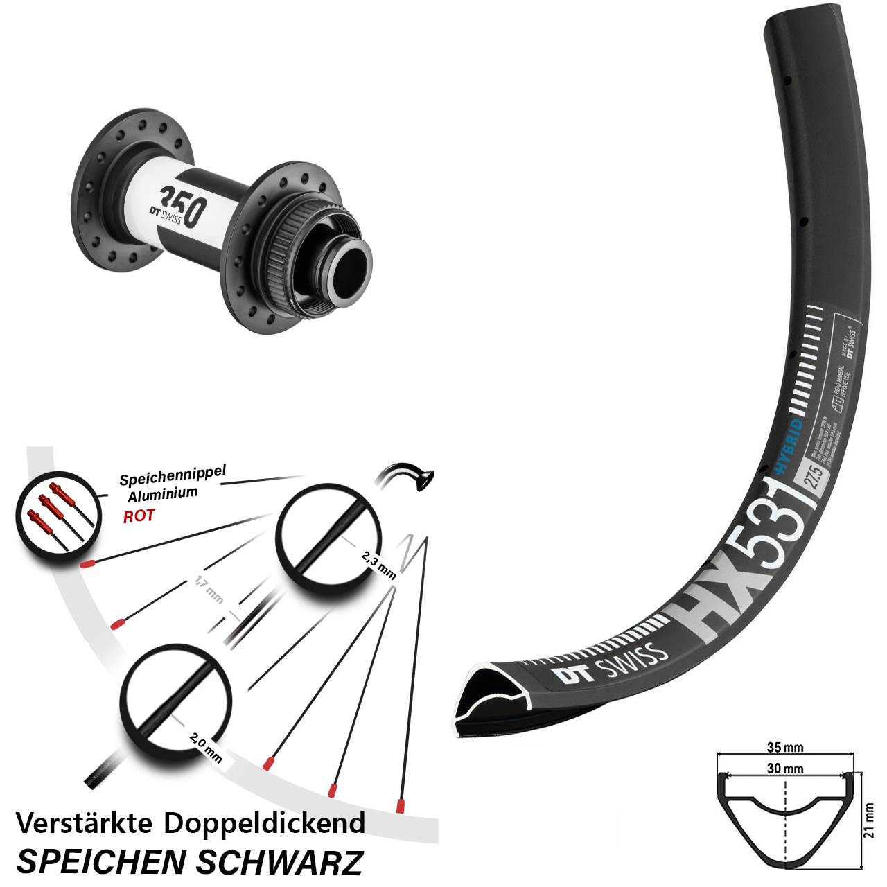DT Swiss HX 531-350 29 Zoll Vorderrad Centerlock 15x100
