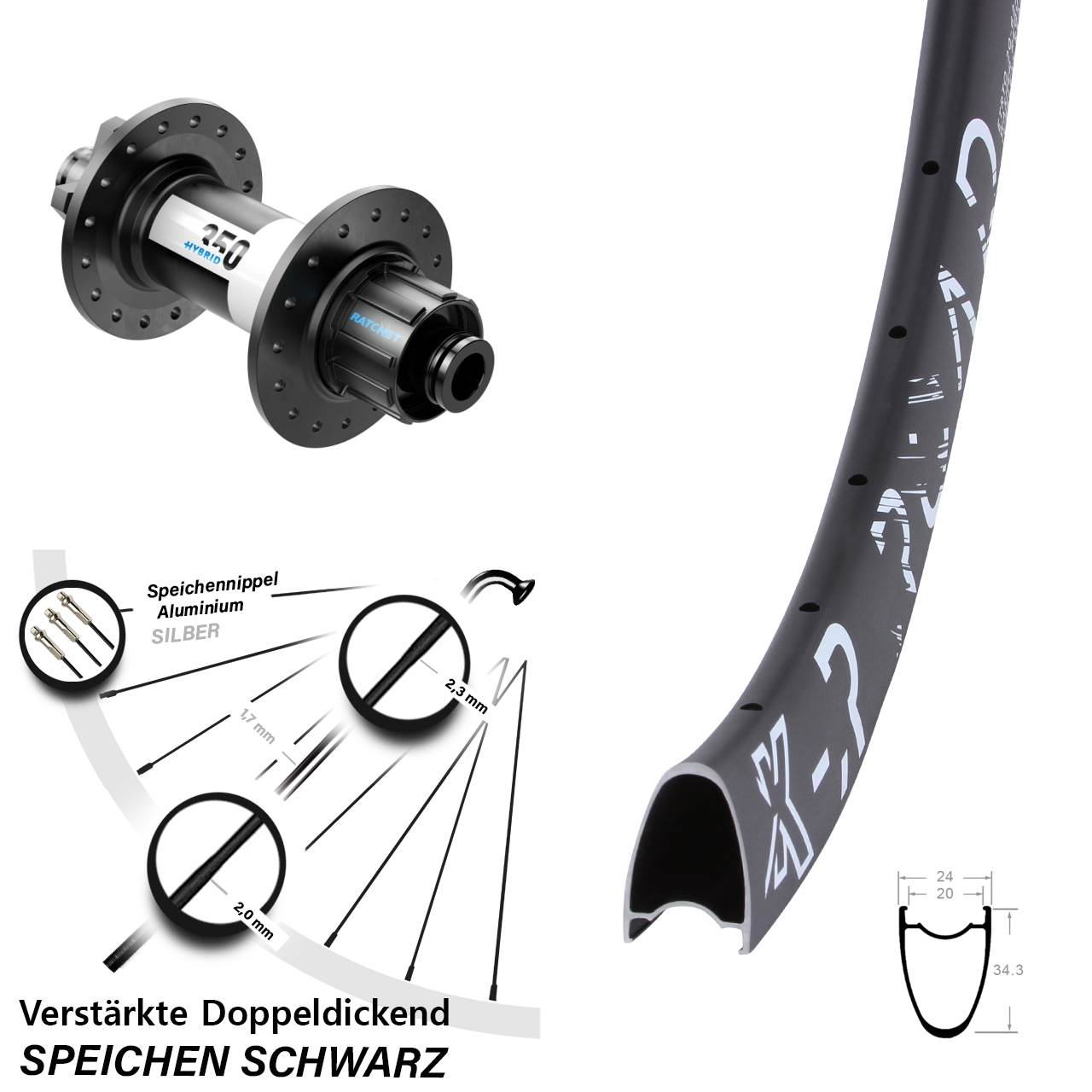 29 Zoll Hinterrad KX-R Road DT Swiss 350 Hybrid 6-Loch 12/142 Singlespeed
