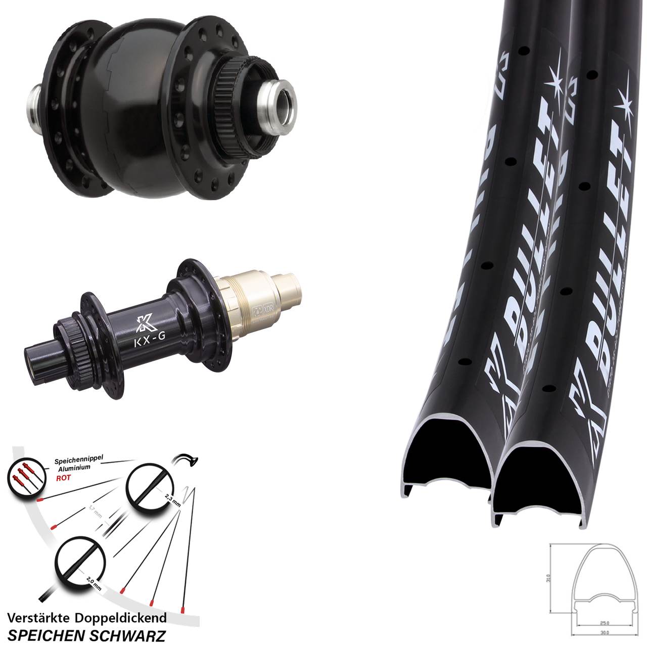 28-29 Zoll KX-G Bullet SONdelux Laufradsatz Centerlock 12x100/142 XDR