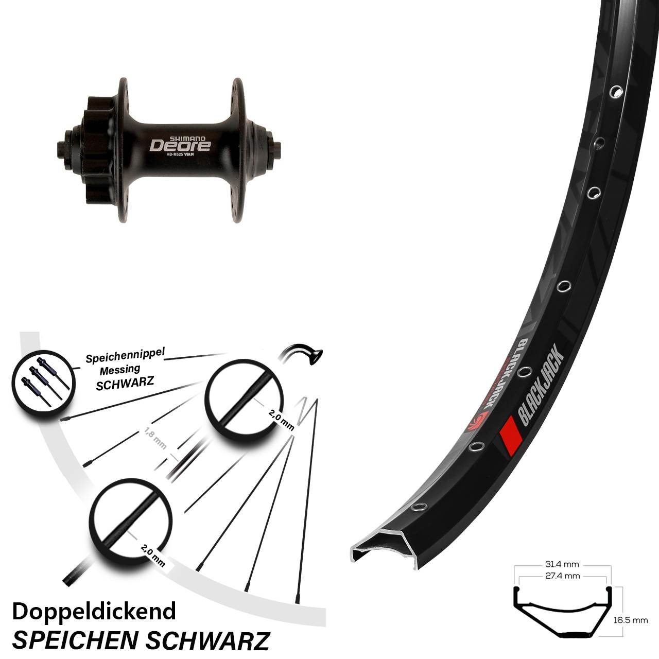 Disc Laufrad QR 27,5 Zoll Rodi Ready 27 Shimano Deore HB-M525