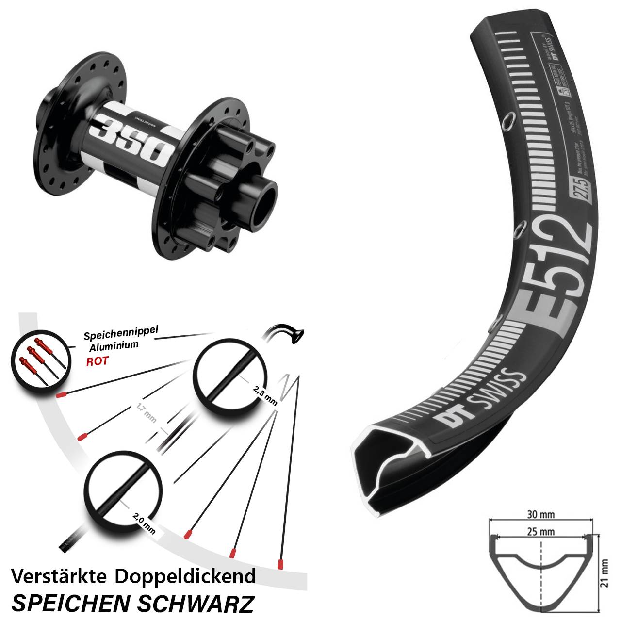 Vorderrad 6-Loch 27,5 Zoll DT Swiss E512-350 15x110 Boost