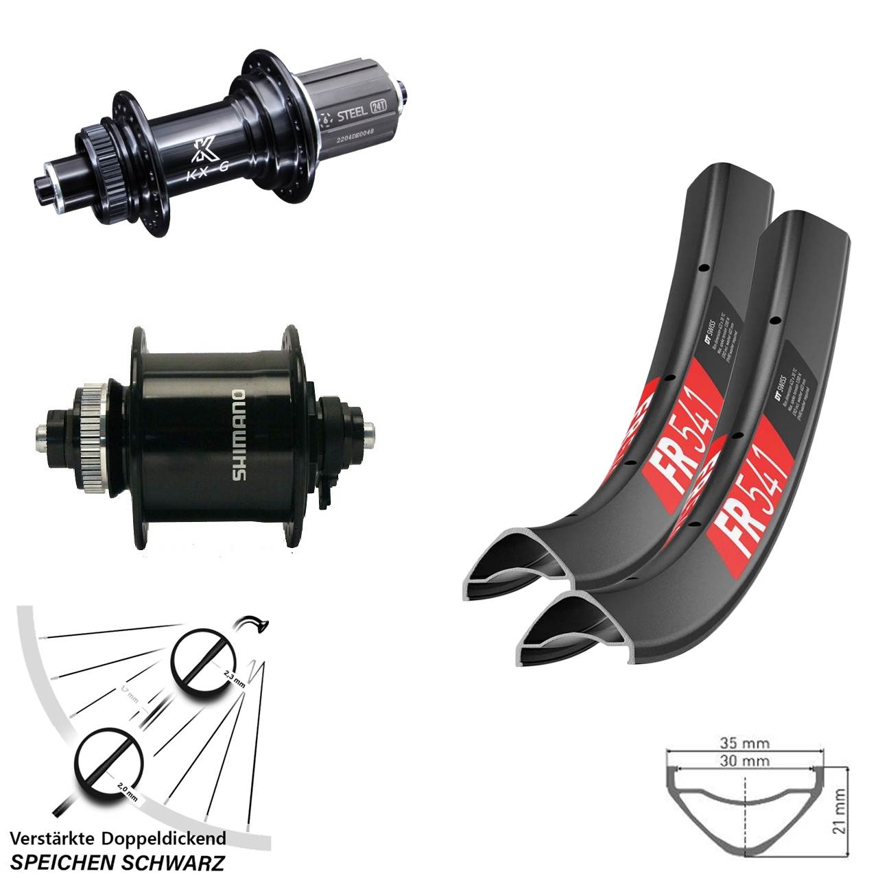 29 Zoll DT Swiss FR 541 KX-GS verstärkt Shimano DH-UR700-3D Disc Laufradsatz QR 8-12 fach