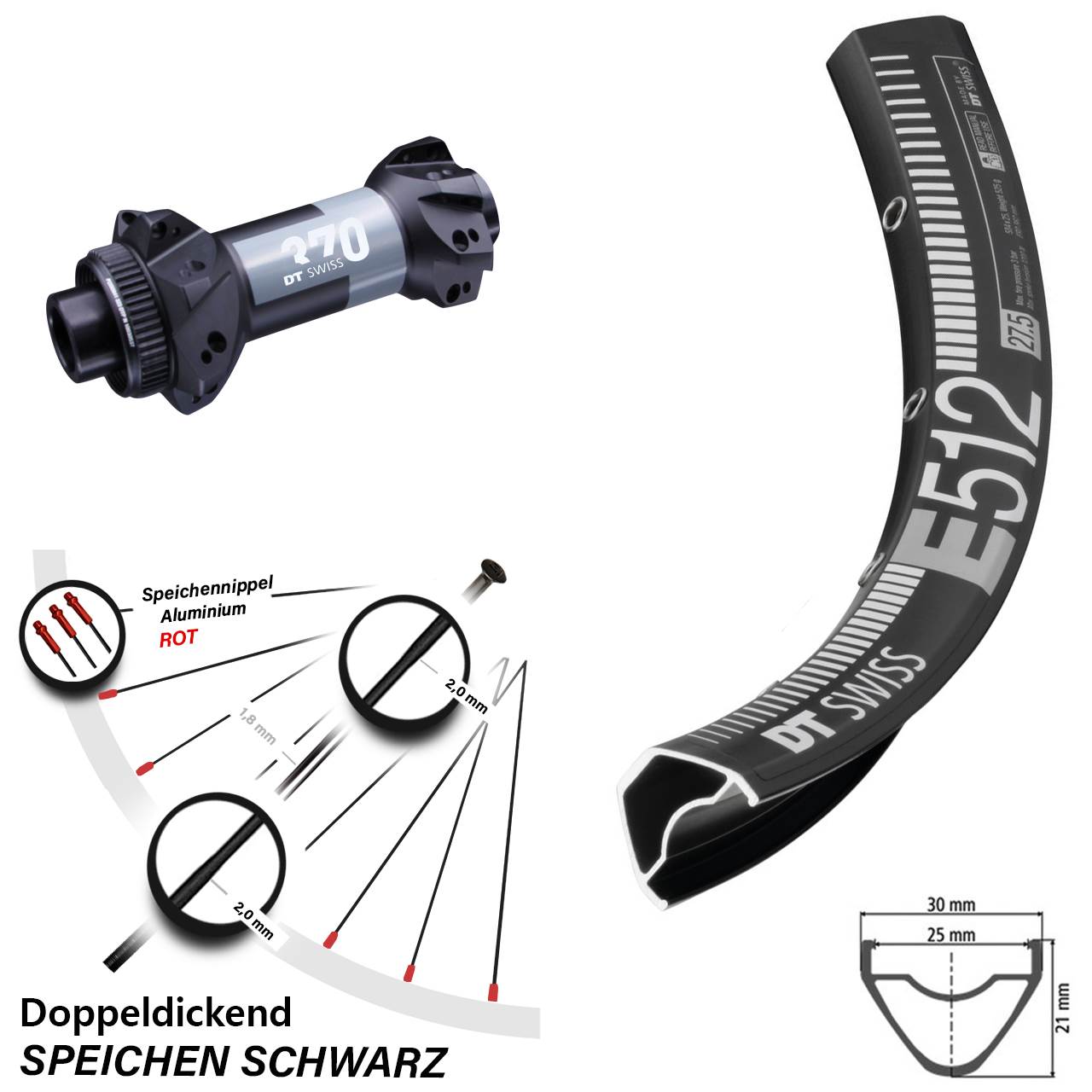 DT Swiss 370 Boost 15x110 mm Straightpull E 512 Vorderrad 29 Zoll MTB Enduro Centerlock