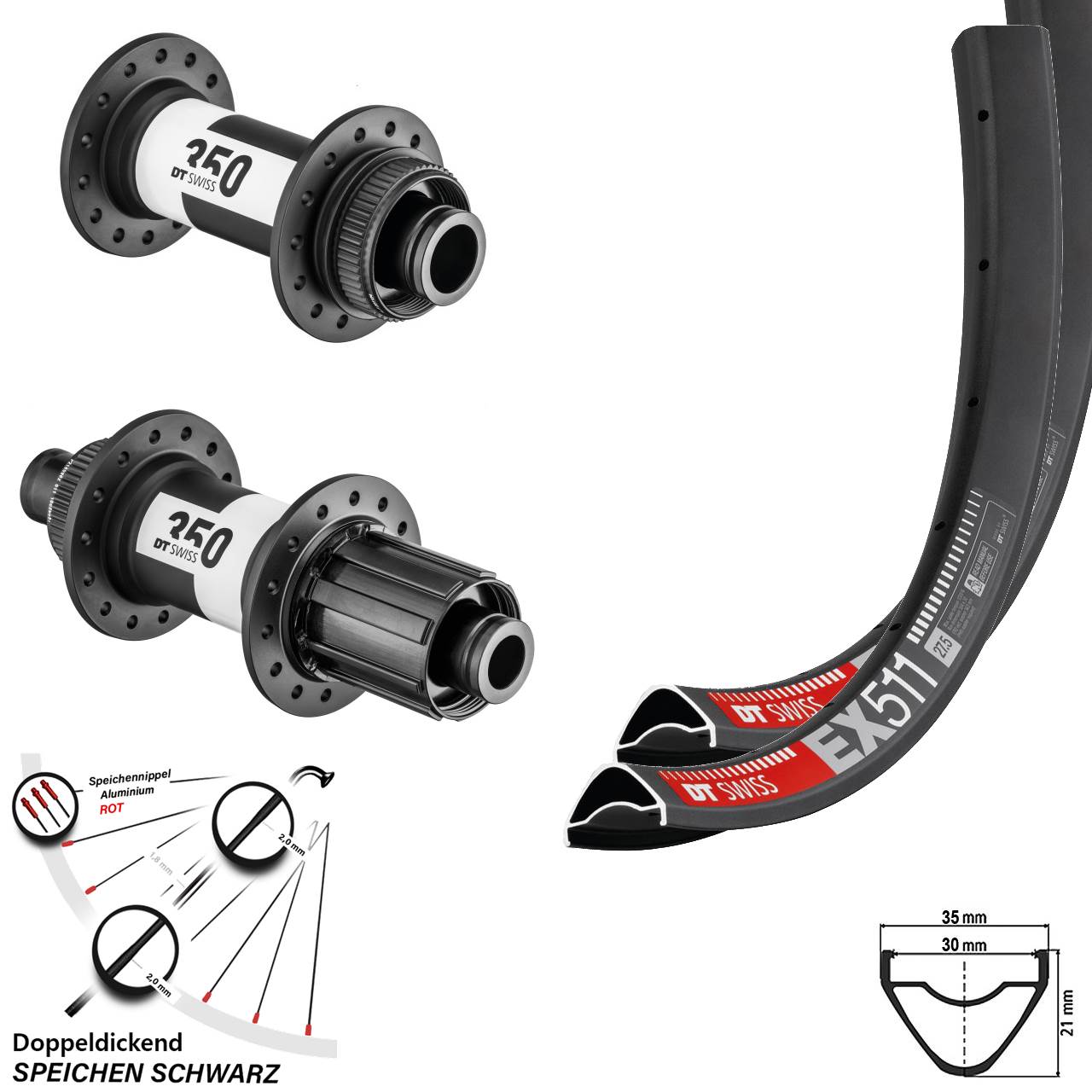 29 Zoll Laufradsatz EX 511 DT Swiss 350 Centerlock 8-11 fach 15x110 12x148