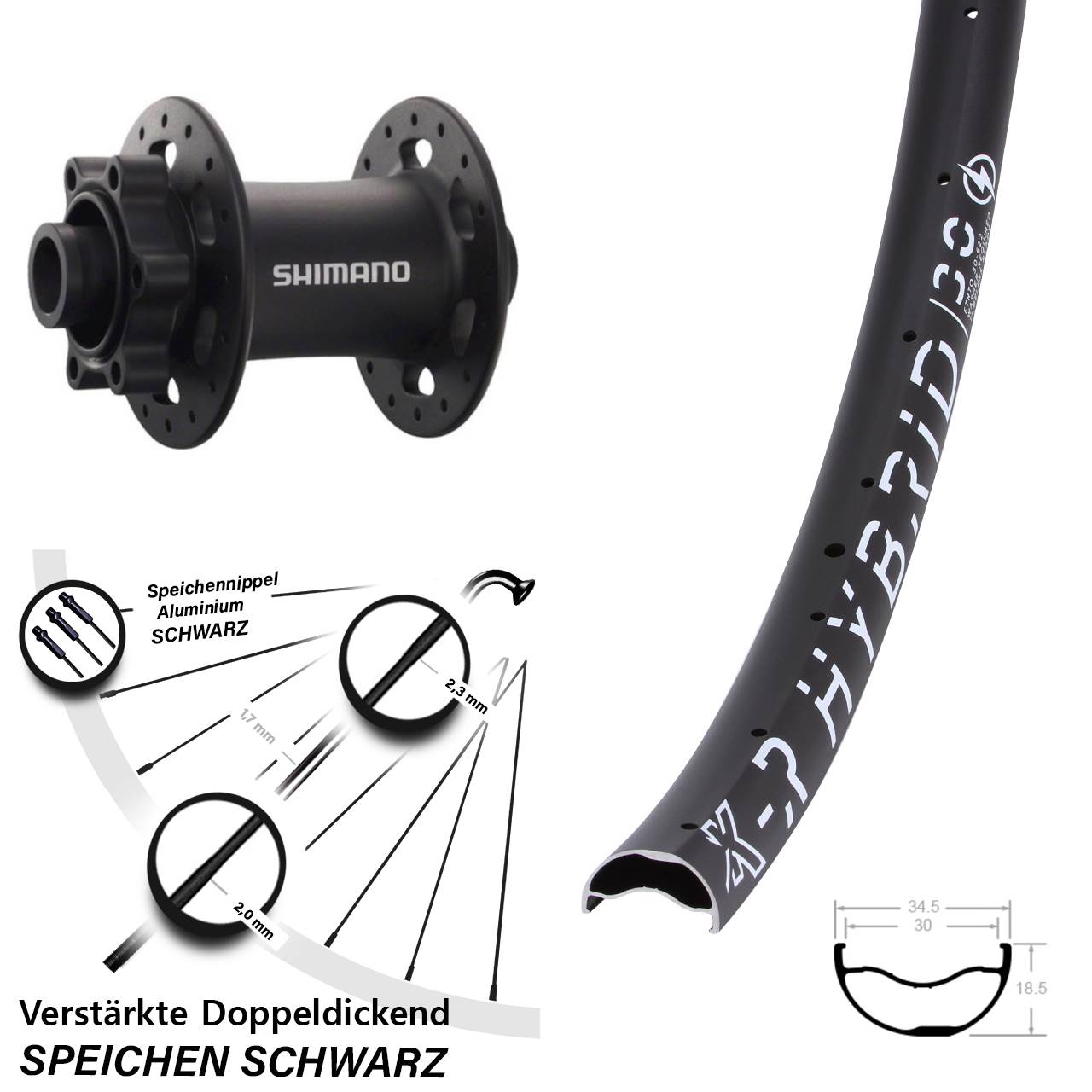 29 Zoll KX-R Hybrid 30 Shimano Deore XT HB-M758 6-Loch Vorderrad 15x100
