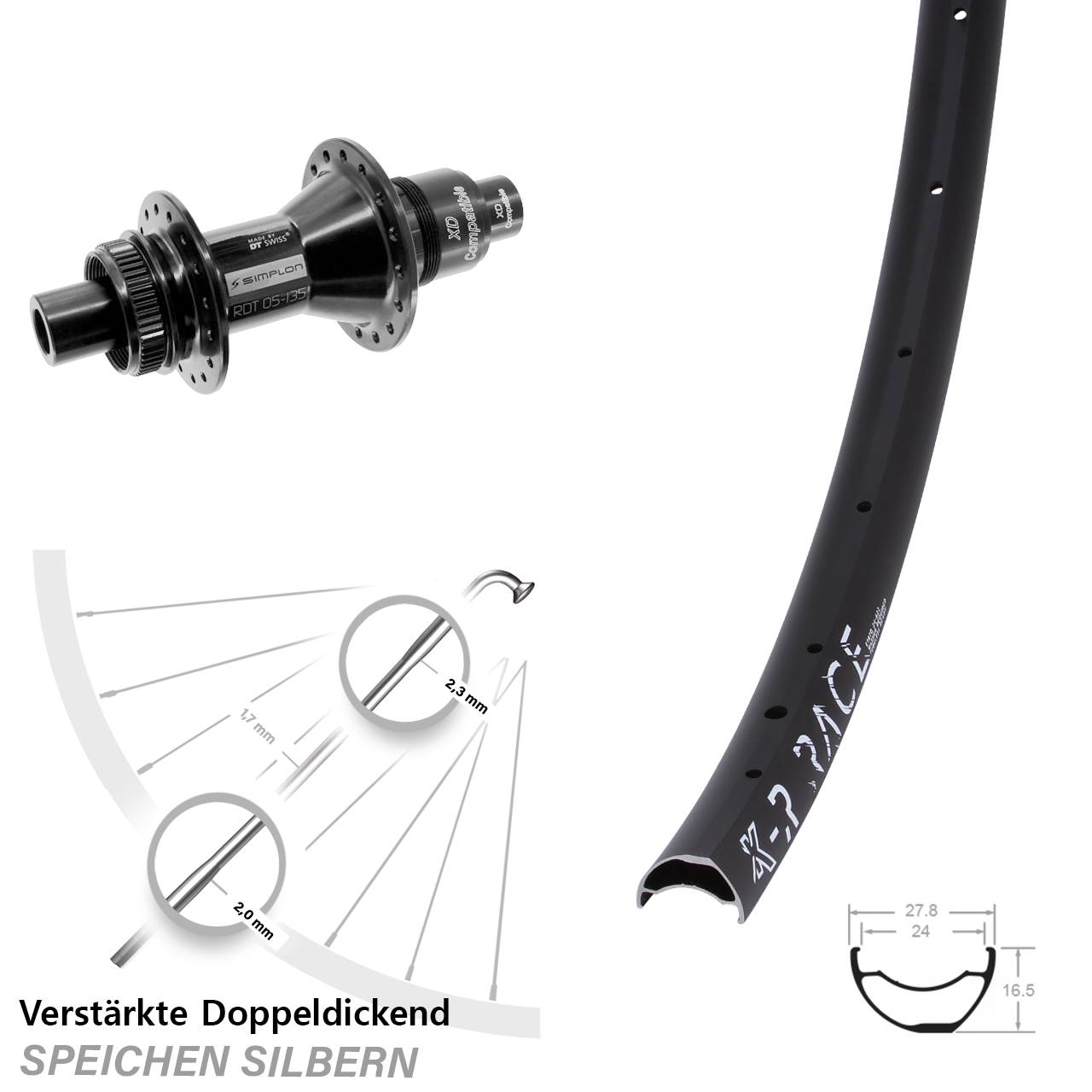 28-29 Zoll KX-R Race DT Swiss 370 Centerlock Hinterrad 12x142 XD
