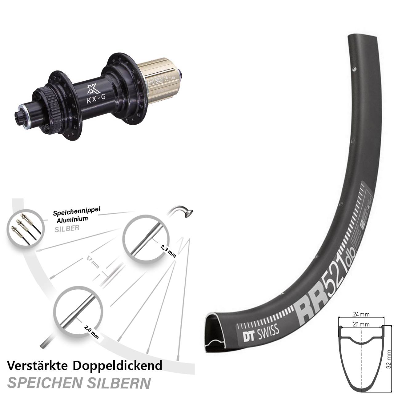 DT Swiss RR521 KX-G 28 Zoll Disc Hinterrad für Schnellspanner 8-12 fach HG