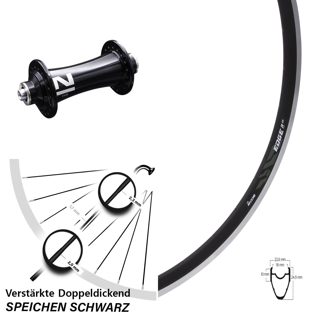 Vorderrad 28 Zoll Ryde Edge R25 Novatec A141SB QR