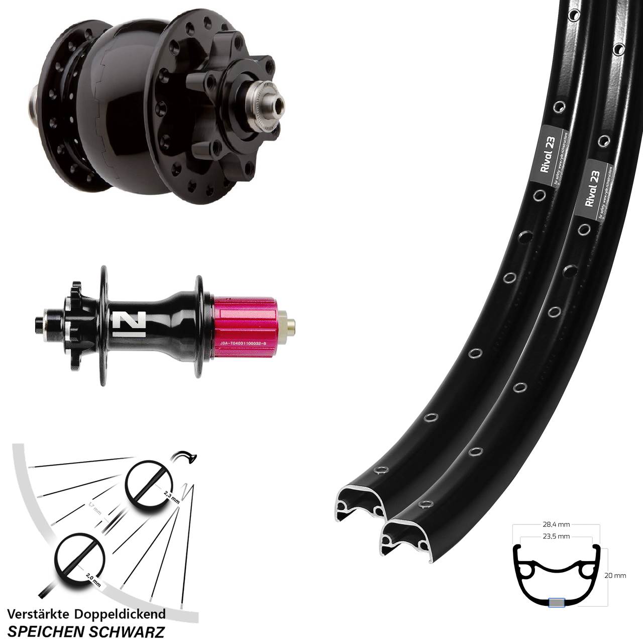 Disc Laufrad-Satz 27,5 Zoll Ryde Rival 23 Novatec D792SB SON 28 8-12 fach HG QR