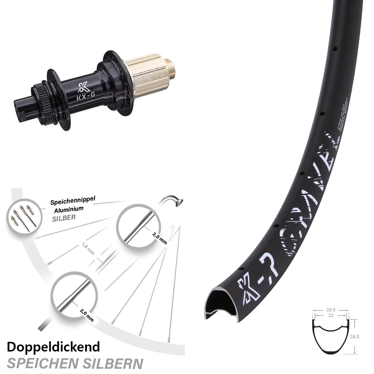 Hinterrad KX-GR Gravel 22-622 ETRTO 12x142 mm Steckachse Road 8-12 fach Centerlock