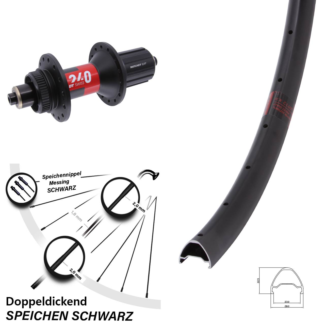 29 Zoll KX Clue DT Swiss 240 Hinterrad Centerlock QR 11-12 fach HG