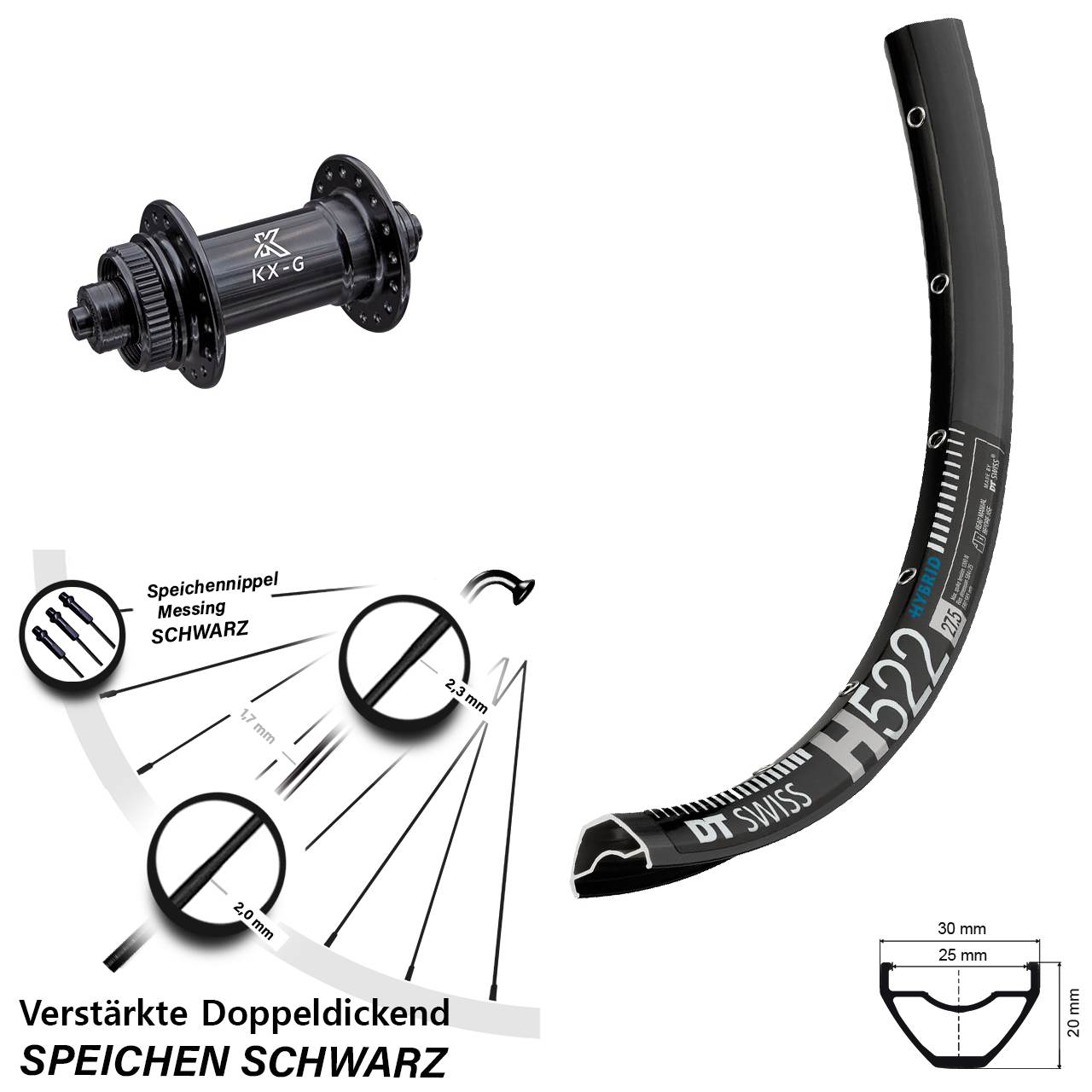 29 Zoll Vorderrad DT Swiss H 522 mit KX-G Nabe für Schnellspanner 6-Loch