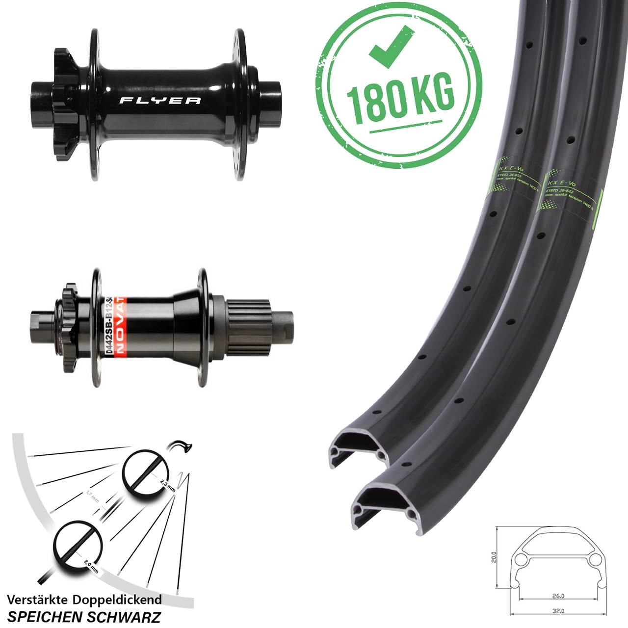 KX Evo Formula DC711 Novatec D442 27,5 Zoll Disc Laufrad-Satz Boost Micro Spline