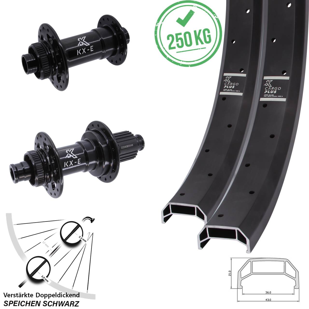 26 Zoll KX-E Cargo Plus Heavy Duty Disc Laufradsatz 15x110 12x148 Shimano Micro Splin
