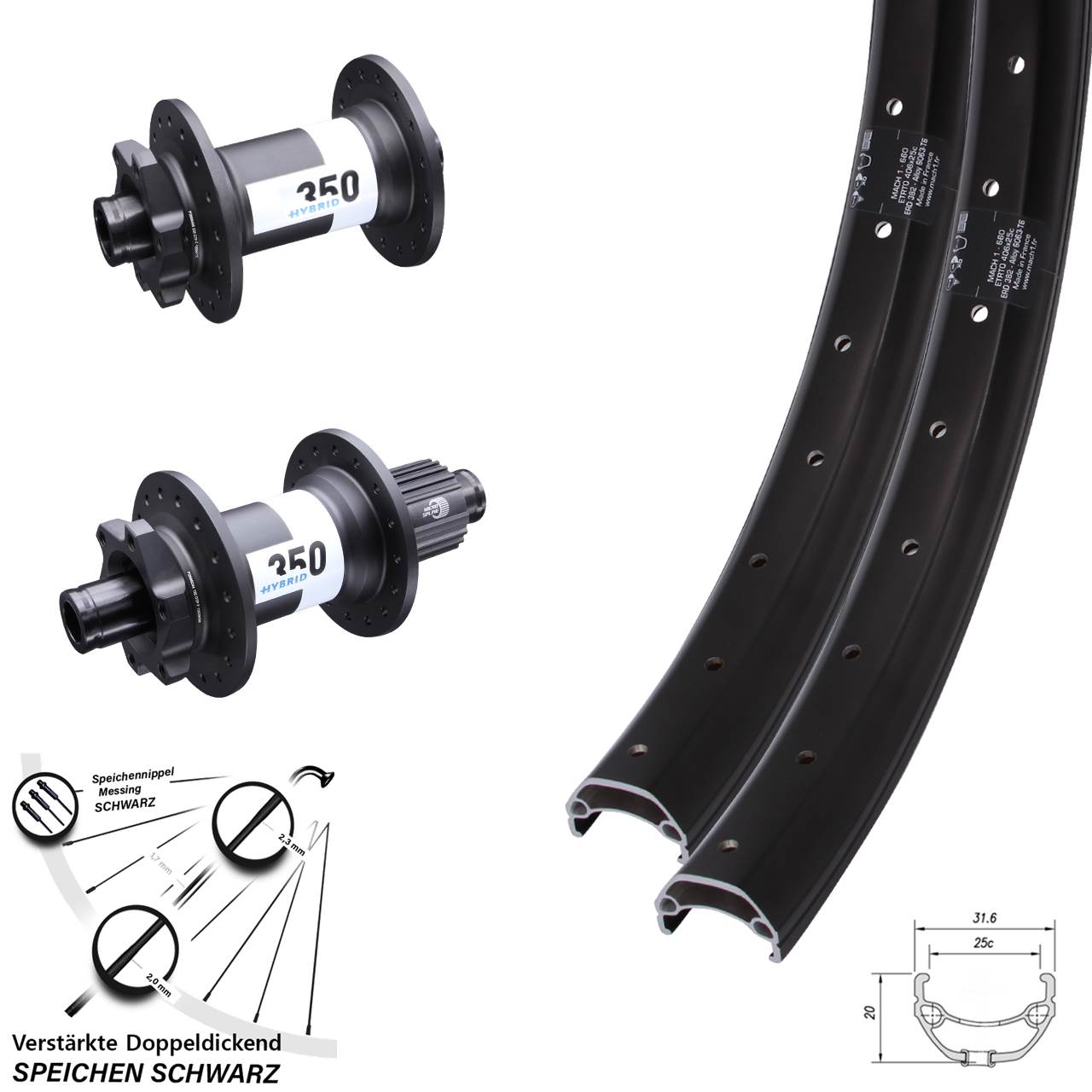 Mach1 Kargo DT Swiss 350 Hybrid 20 Zoll Disc Laufradsatz Boost Micro Spline