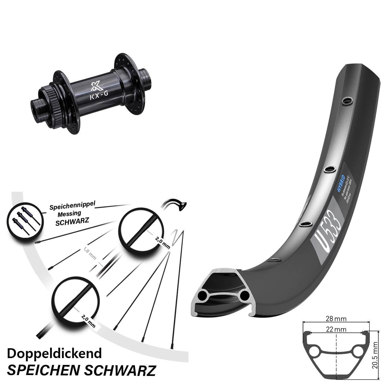 26 Zoll DT Swiss U 533 KX-G Vorderrad Centerlock 15x100