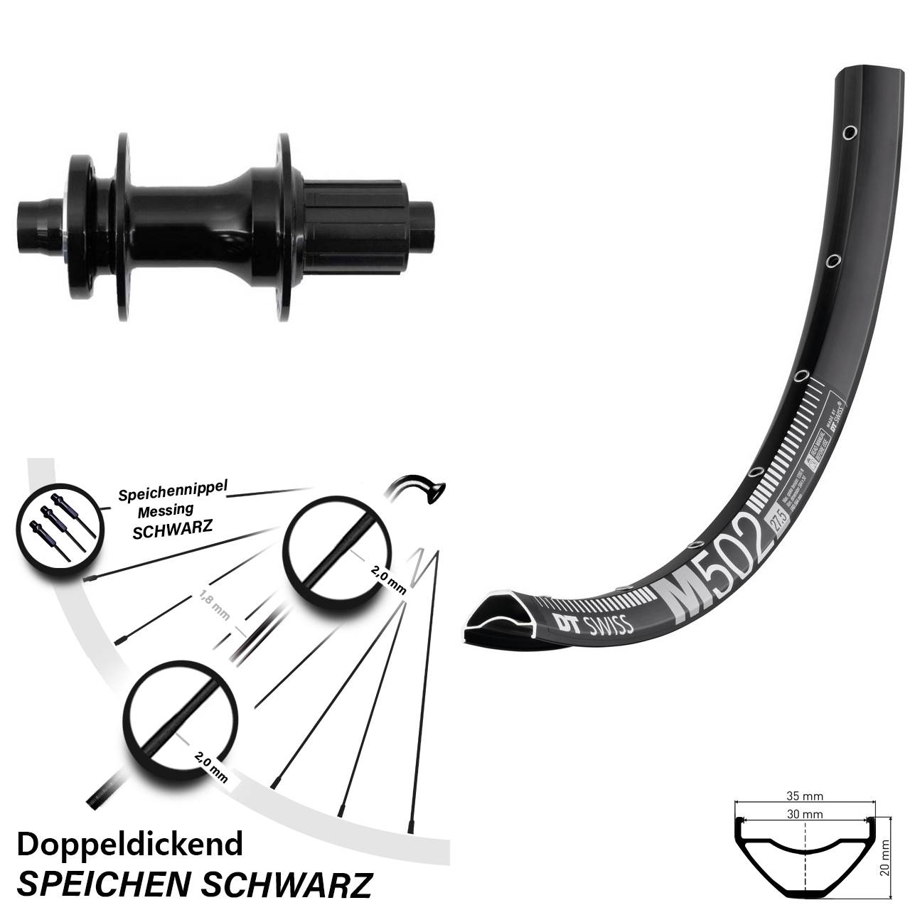 6-Loch Hinterrad 29 Zoll DT Swiss M 502 Fastace DA210 8-12 fach HG 12x148