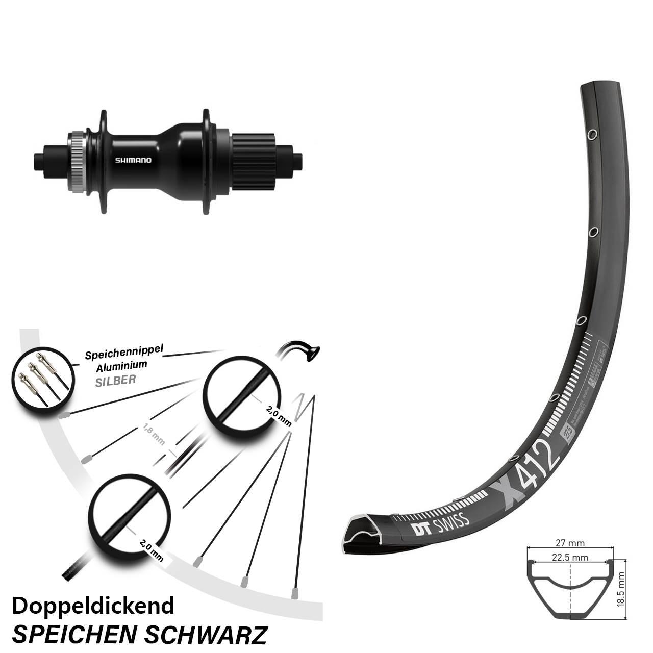 DT Swiss X 412 Shimano FH-QC500 28 Zoll Hinterrad Centerlock QR Boost Micro Spline