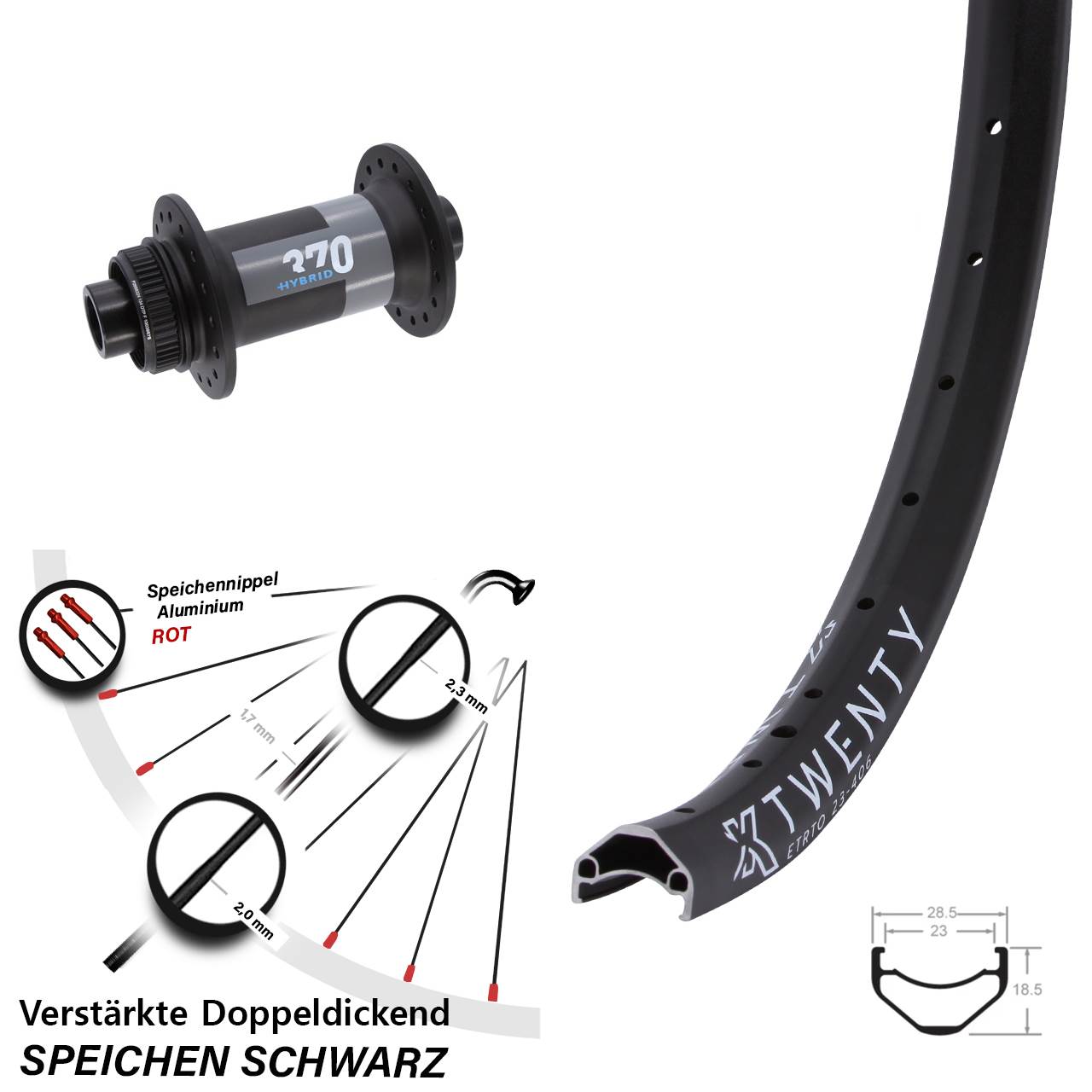 Centerlock Vorderrad 20 Zoll KX Twenty DT Swiss 370 Hybrid 15x110 Boost