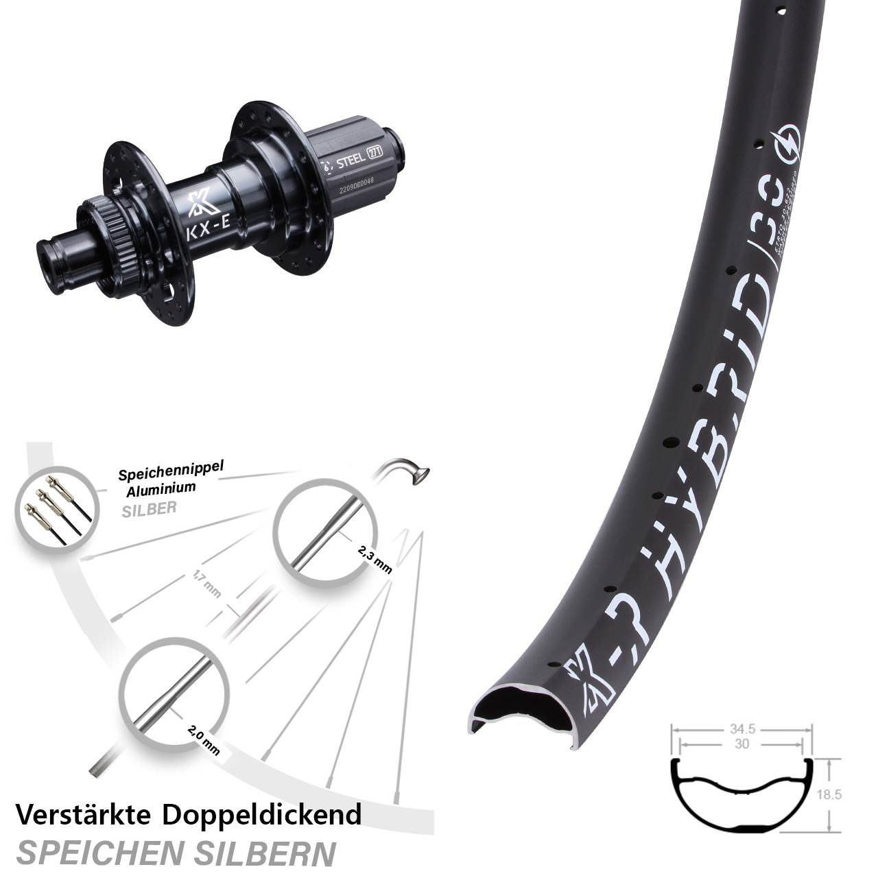 29 Zoll Hinterrad 12x142 mm Centerlock KX-ER Hybrid 30-622 verstärkt 8-12 fach