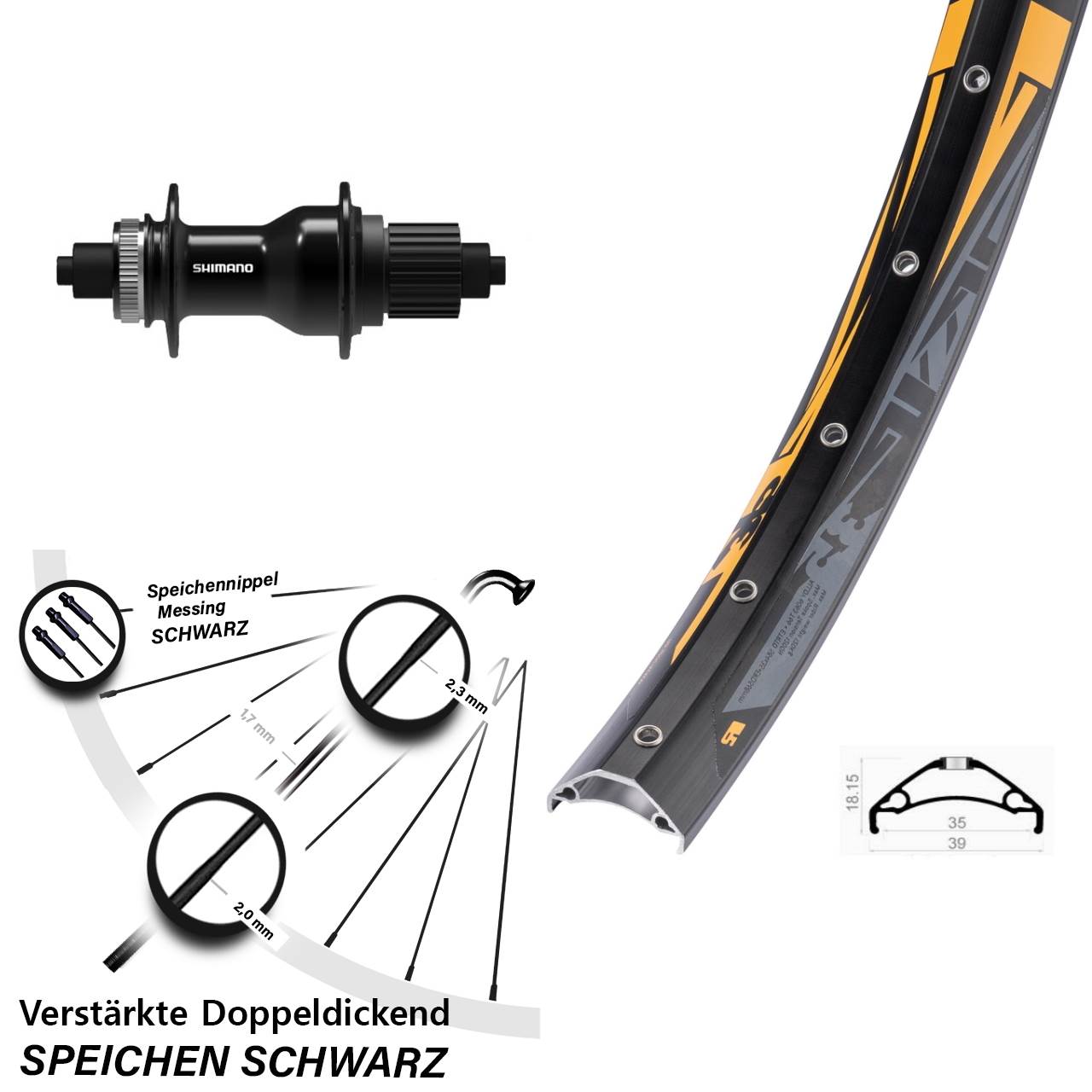 Rodi TRYP 35 Shimano FH-QC500-MS Boost 27,5 Zoll Disc Hinterrad QR Micro Spline