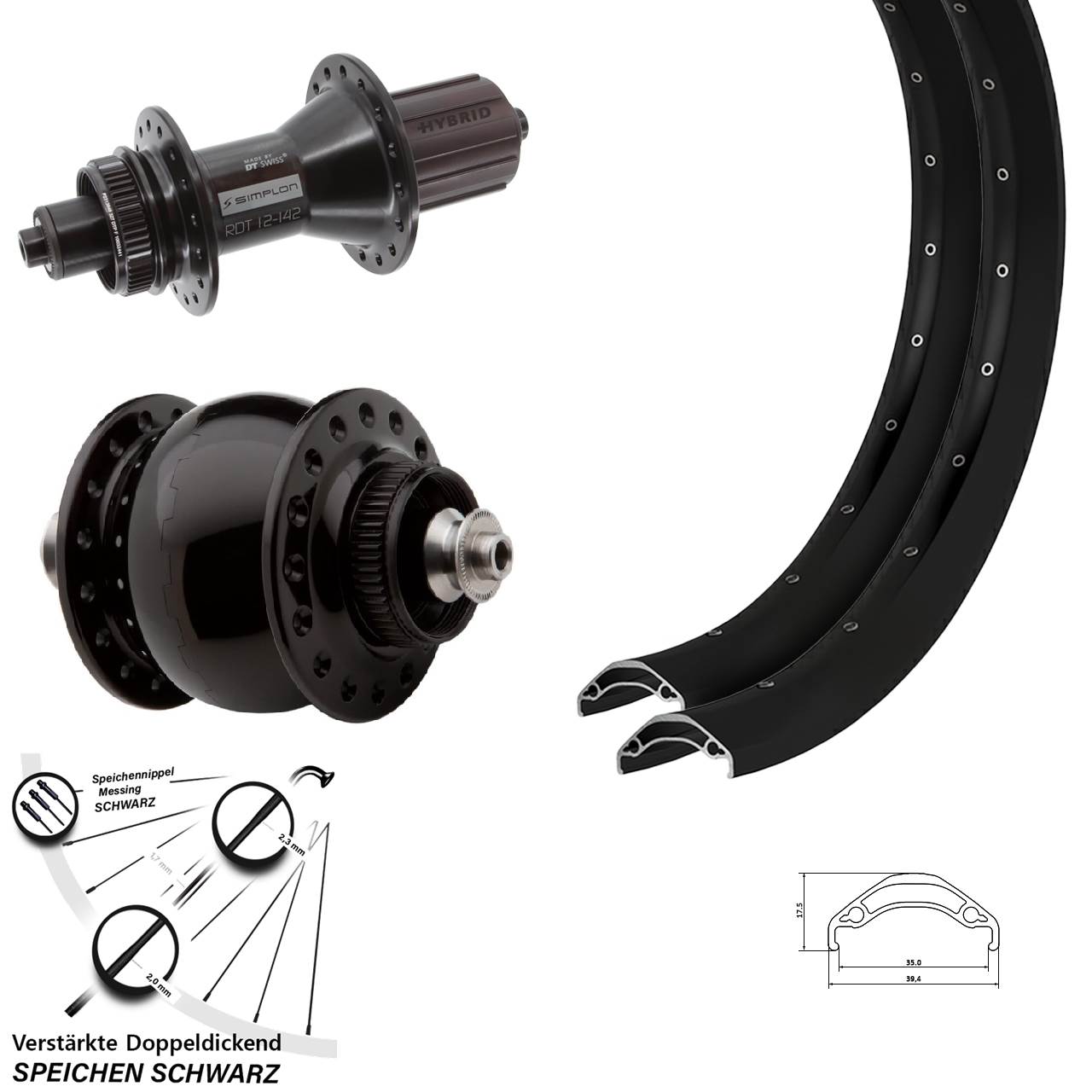 Laufrad-Satz 29 Zoll Ryde Disc 35 DT Swiss 370 Hybrid SONdelux 8-11 fach QR